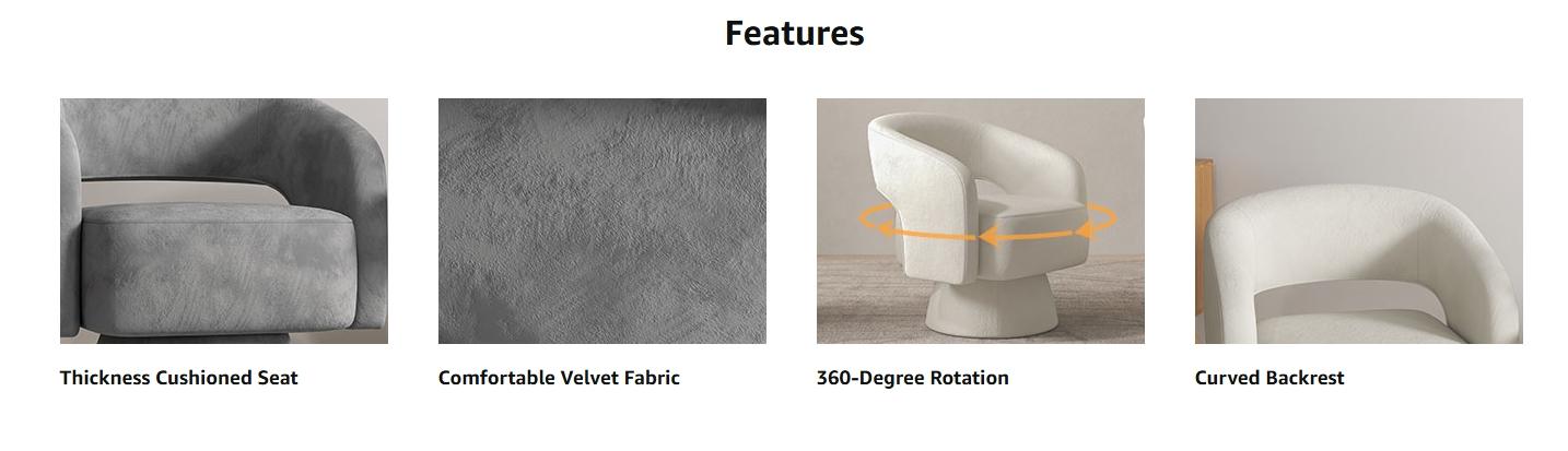 [SpringStatements] Hertford 21.3" Wide swivel chair, modern luxury velvet decorative chair, comfortable round armrests, 360-degree rotating bucket chair, suitable for living room, bedroom office, beige