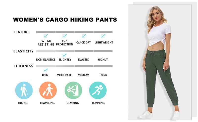 MoFiz PLUS SIZE Lightweight Hiking Cargo Pants Outdoor Quick Dry Casual Travel Sweatpants Joggers Elastic Waist 6 Pockets 4 Button Pockets Comfy Moms over 30 four season Basic XS-4XL