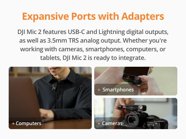 DJI Mic 2 Clip On Cordless Mics with High-Quality Audios for iPhone, Camera, Android, Ultralight Design, Adaptive Gain, Intelligent Noise Cancelling, Dual Band Anti-Interference, 32-bit Float Internal Recording, Vlog, Livestream, Clip On Mic