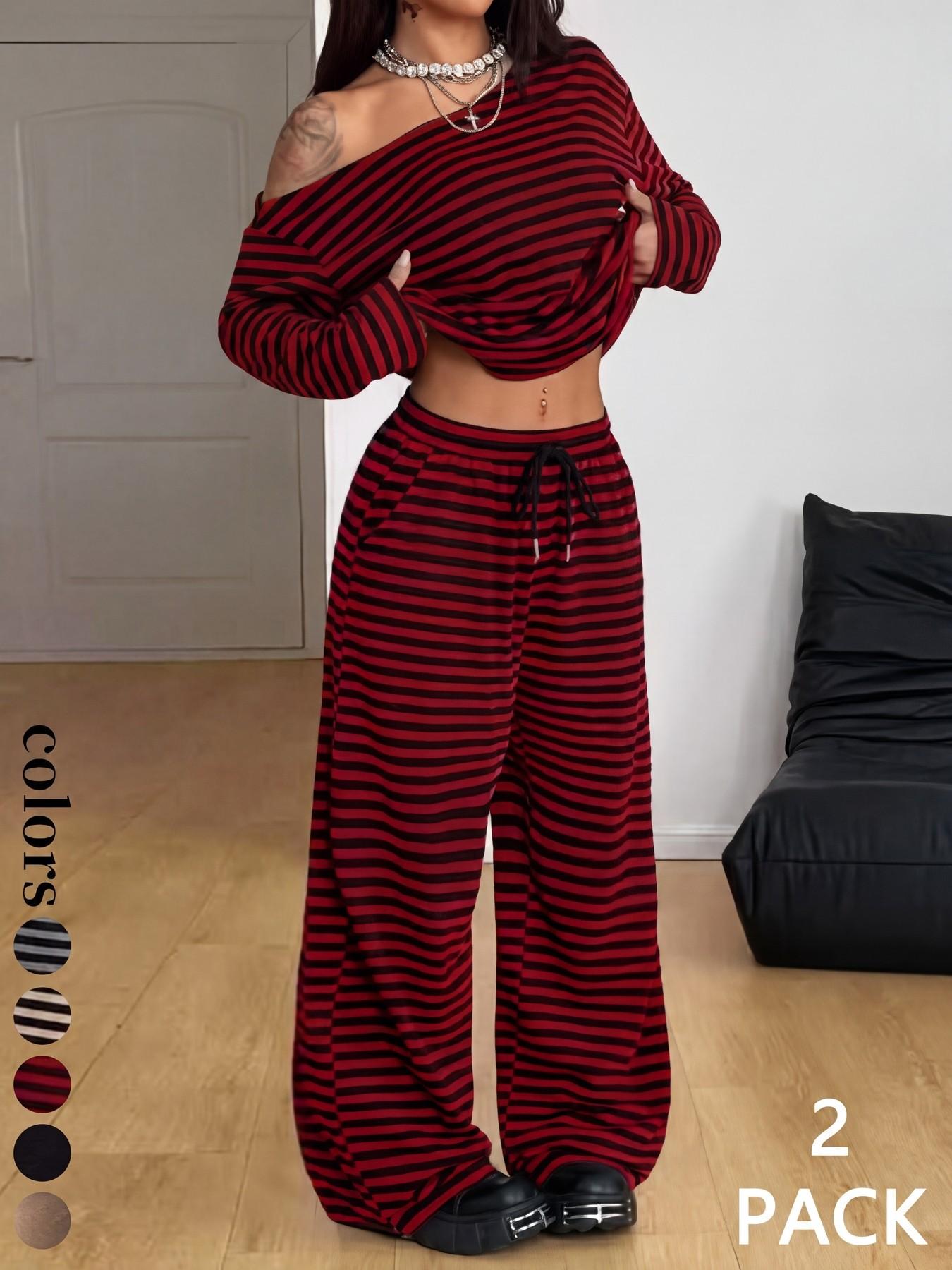 European and American Street Style Four-Season Set, Casual Long Sleeve T-Shirt and Wide Leg Baggy Pants, Comfortable Sportswear for Daily Wear