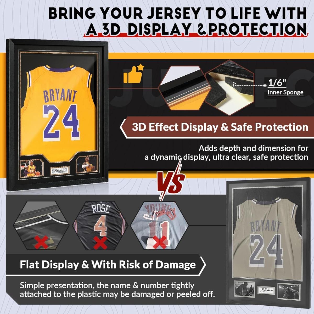 Jersey Frame Display Case 2 Pack, Large Clear Acrylic Shadow Box with Protection for Basketball Baseball Football Soccer Hockey Shirt, Wall Mount Wooden Showcase, Idea Gift for Sports Fans