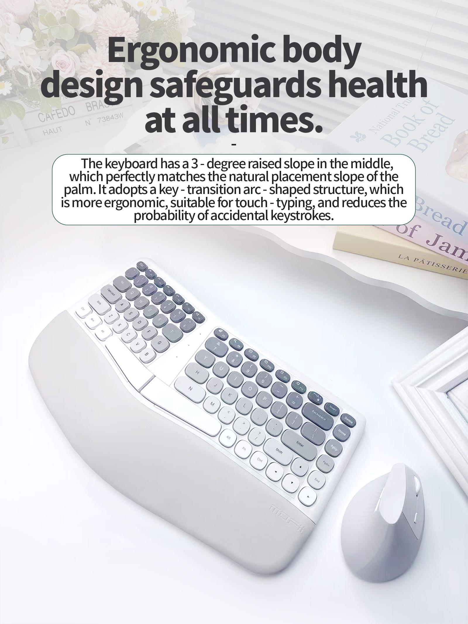 MOFii 1 Set BOMI Wireless Keyboard and Mouse Combo, Gray-White Ergonomic, Split Wrist-Rest Keyboard + Vertical Mouse, Anti-Carpal Tunnel for Office, No Numeric Keypad, Compatible with Laptop & Desktop, US Qwerty (Battery Not Included)