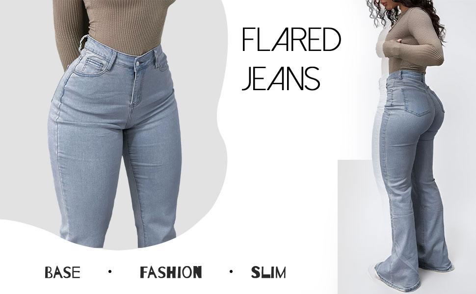 GILIPUR Y2K Women's High Waist Flare Leg Jeans, Casual Button Fly Pocket Design Bell Bottom Denim, Women's Bottoms for Daily Wear, Kardashian Style, 000 Jeans, Light Wash