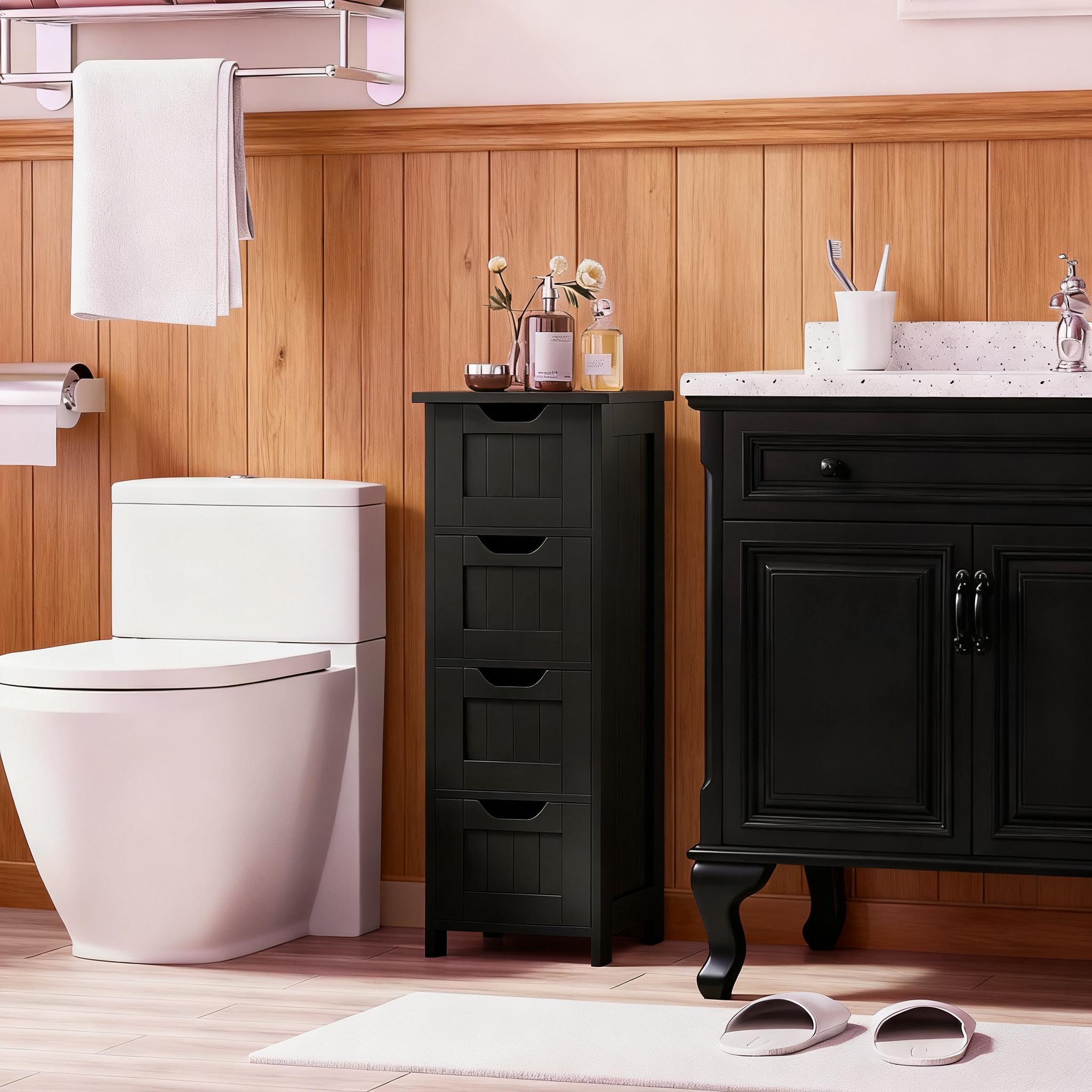 ZENY White Small Bathroom Cabinet 4 Drawers Floor Side Storage Cabinet for Bathroom/Hallway/Living Room