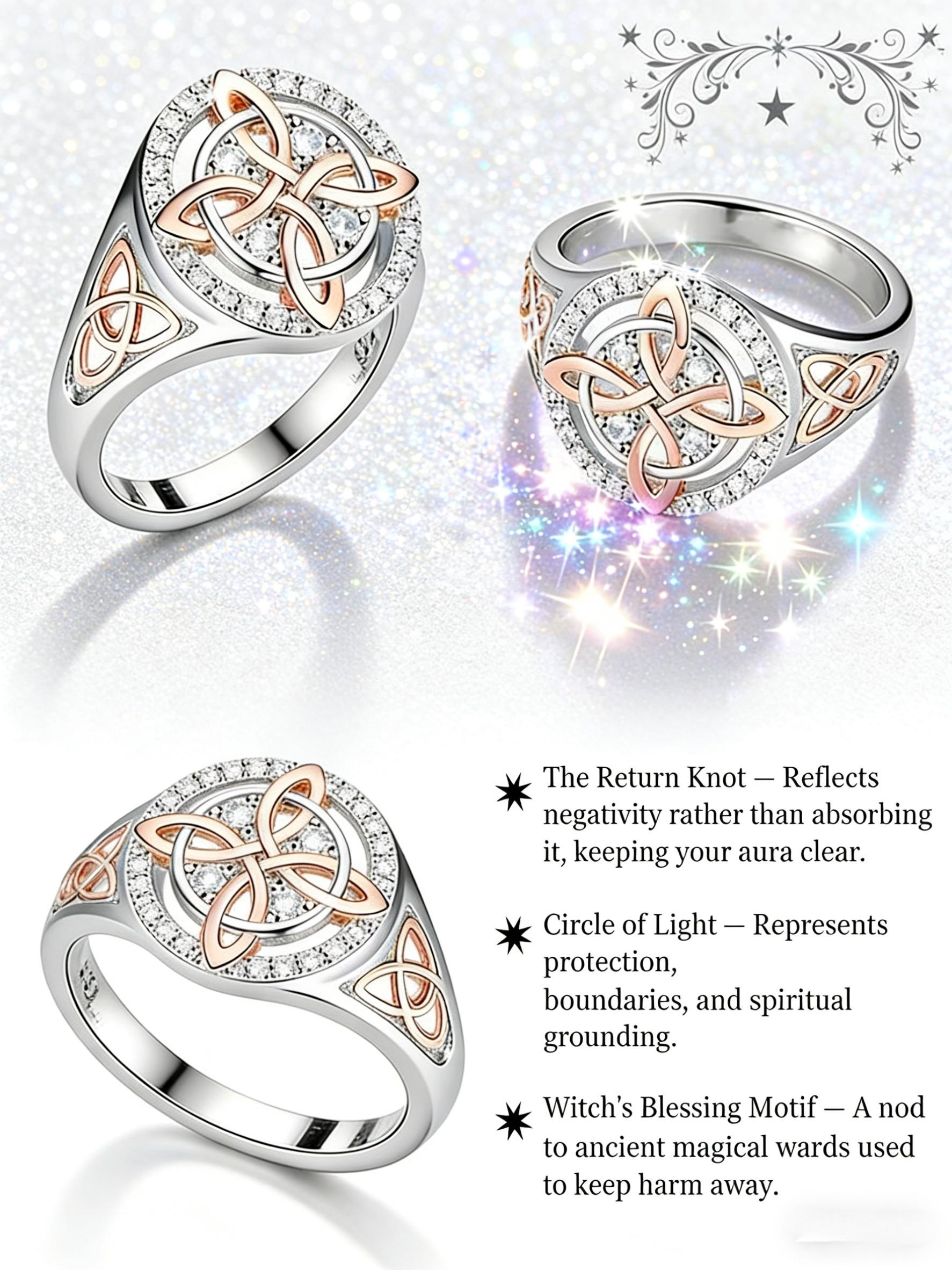 Women's Silver Color Rose Gold Witch Knot Ring, Celtic Knot Design, Embedded Cubic Zirconia Stone, Elegant Jewelry Accessory
