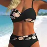 Fashionable Printed, High-Waisted Belly Concealment, Front Cross Design, Women's Summer Beachwear, Swimsuit For Beach, Criss Cross Swimsuits, Slim-Fitting, All Seasons