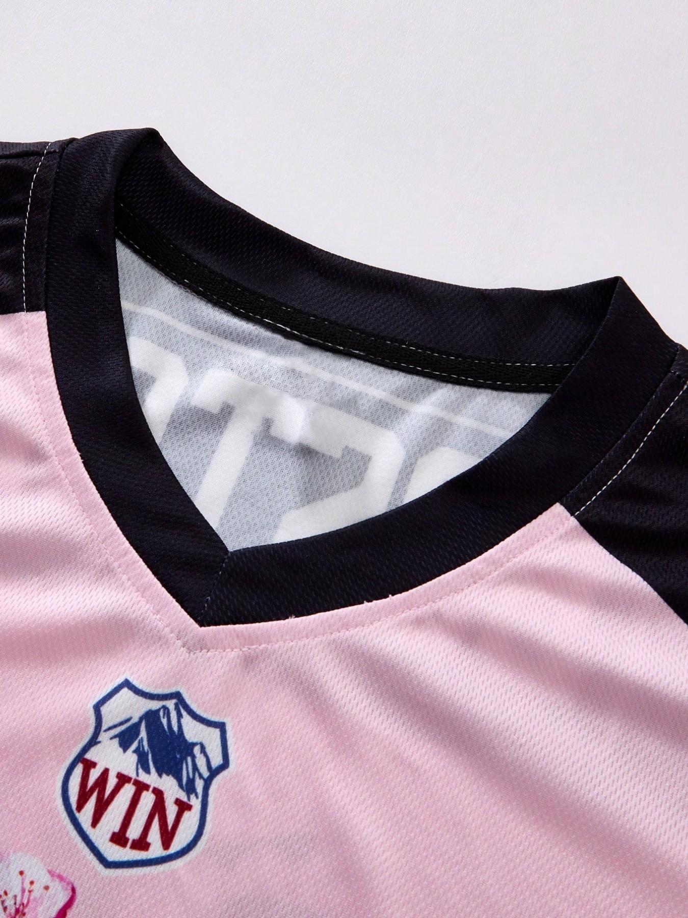 Women's Vintage Loose Fit Football Jersey, Floral Print & Sleeves, Casual Sports Wear, Outdoor Activities & Daily Wear