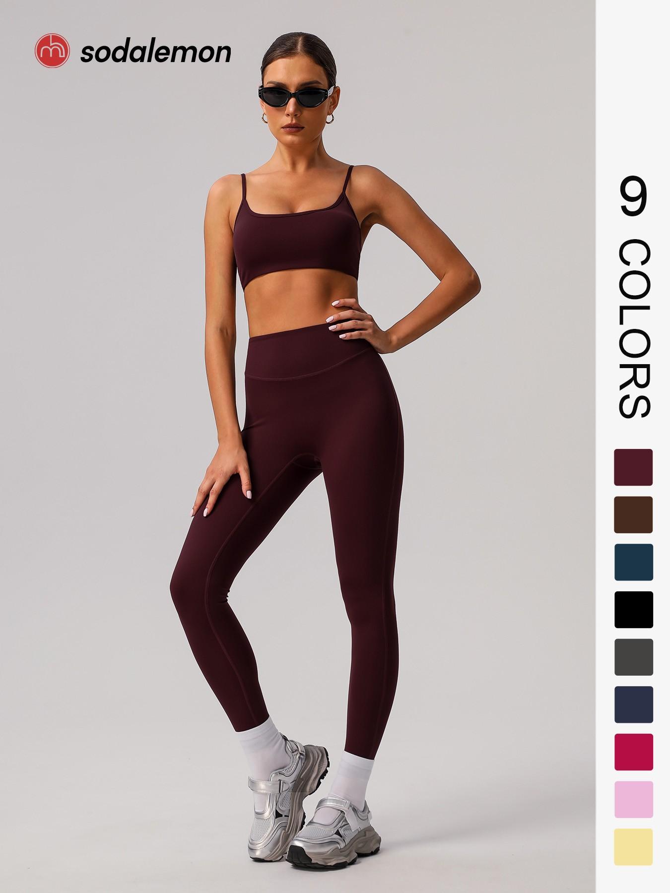 Two-piece Set Women's Solid Racer Back Crop Sports Bra & High Waist Leggings, Yoga Bottoms, Tracksuit Set, Quick Drying Breathable Comfortable for Yoga Gym, Workout Running Clothes, Ladies Sportswear for All Seasons, Workout Sets Women