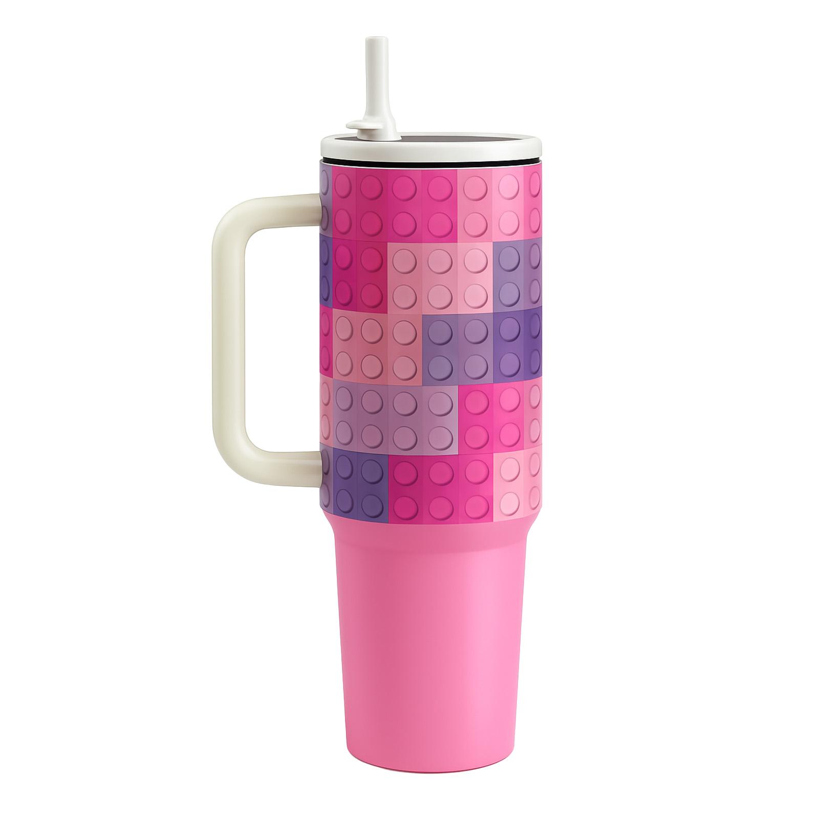 1 Pc 40oz double wall insulated mug with handle and straw, colorful brick thermal mug, leak proof lid tumbler for hot cold drinks, Leakproof tumbler, keeps drinks hot 12 hours and cold 24 hours, Christmas New Year gift for women men holiday