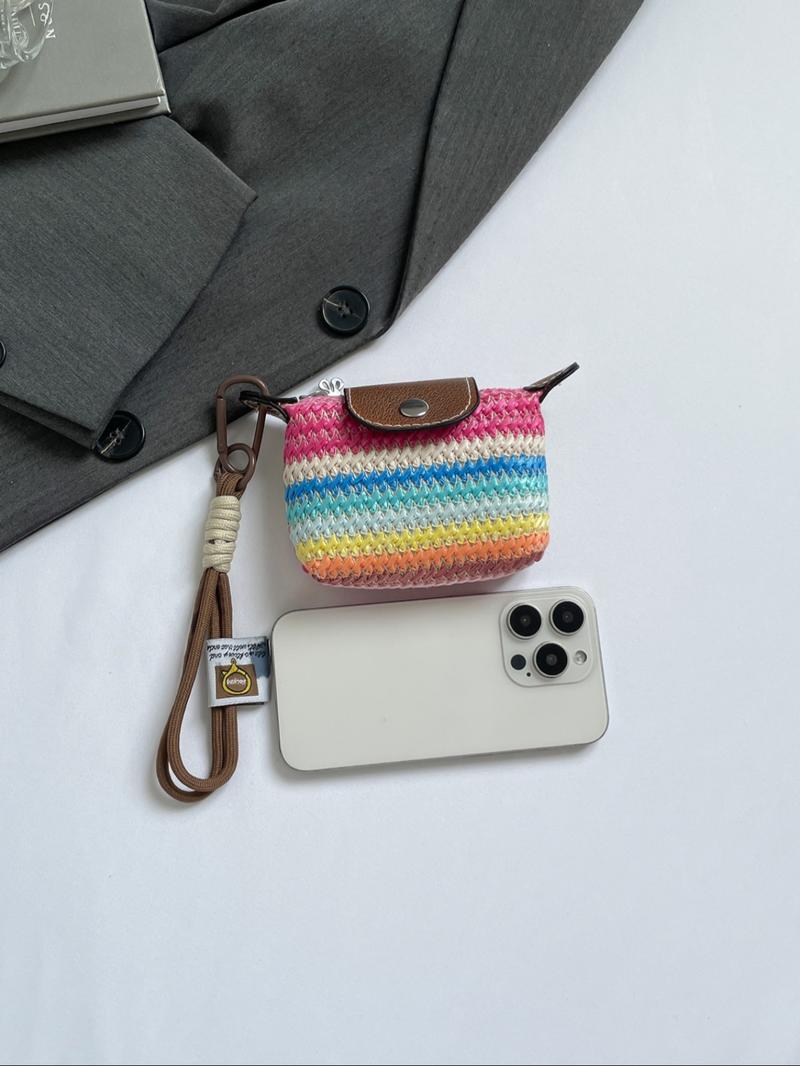 Women's Mini Casual Trendy Wallet with Detachable Nylon Wristband, Colorful Braided Design, Zipper Closure, Decorative Bag, Christmas Gift for Young Girls