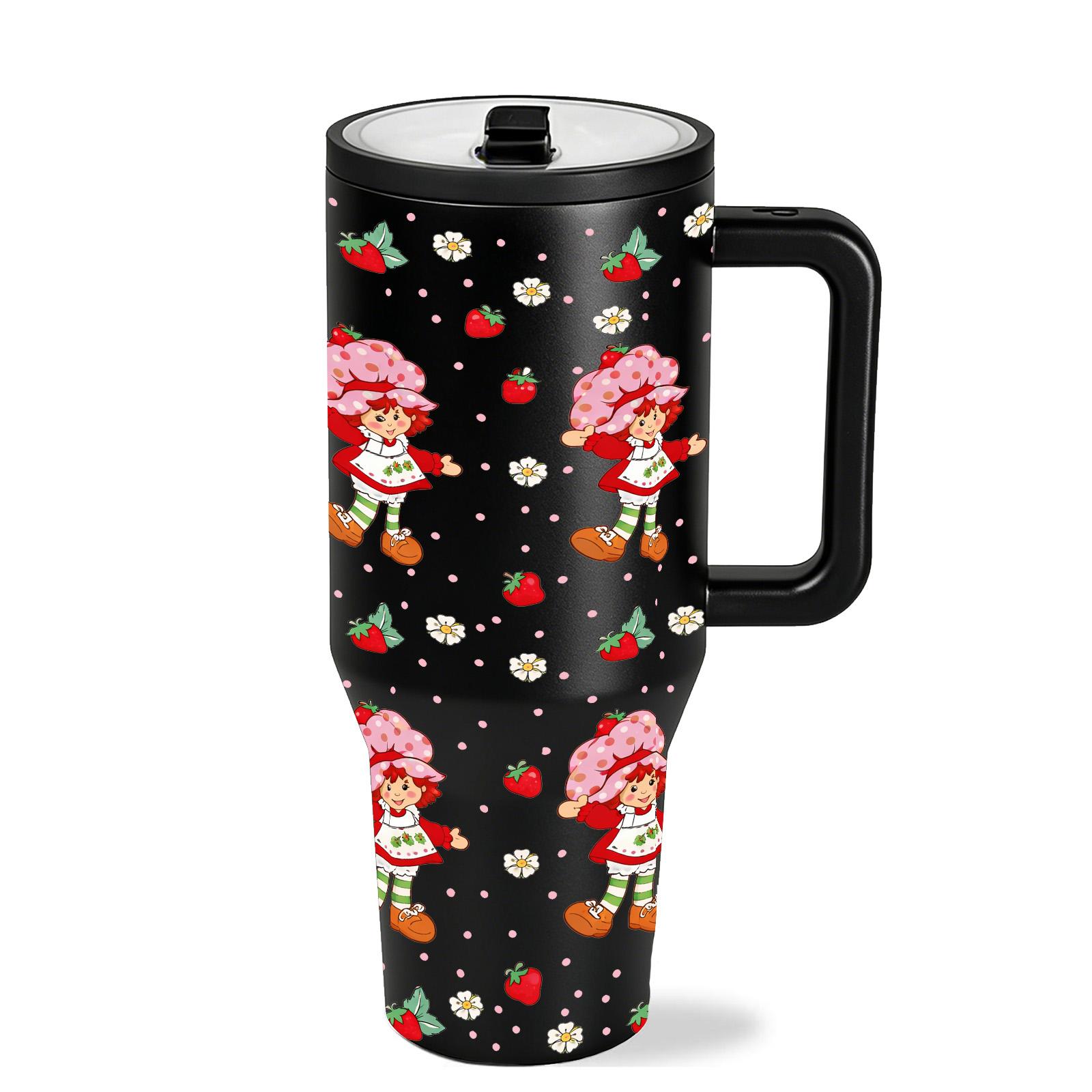 1 Pc 40oz Insulated Mug with Straw Lid and Handle, Cute Strawberry Girl Cartoon Pattern Tumbler, Double Wall Vacuum Thermal Mug for Hot Cold Drinks, Keeps Hot 12 Hours Cold 24 Hours, Large Capacity Leak Proof Design, Gift for Women Girls Holiday