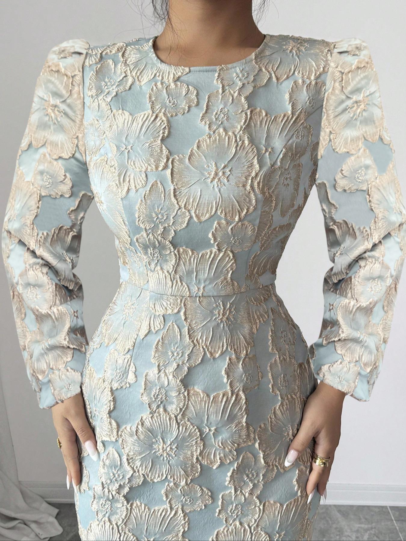 Elegant Fish Tail Bodycon Dress, 3D Embroidered Party Wear, Fashion Design, Perfect for Special Occasions, Women's Stylish