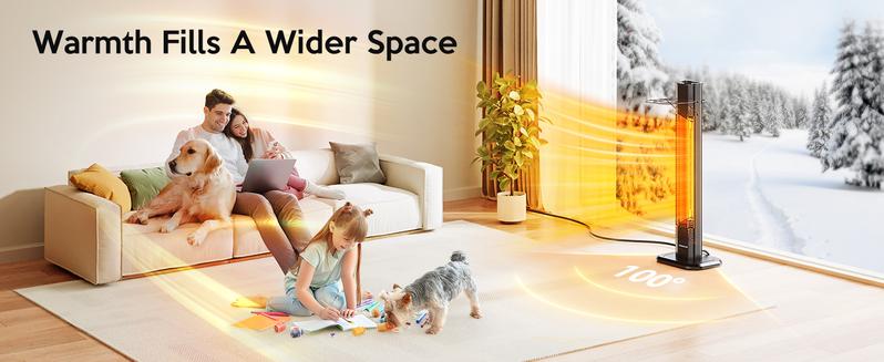 VAGKRI fan Heater, 1500W 36-42 inch indoor heater  with 3 Heating Levels, Tip-Over & Overheat Protection, IPX5 Waterproof Tower Space Heater for Patio Backyard Garage Restaurant Home /portable electric heater