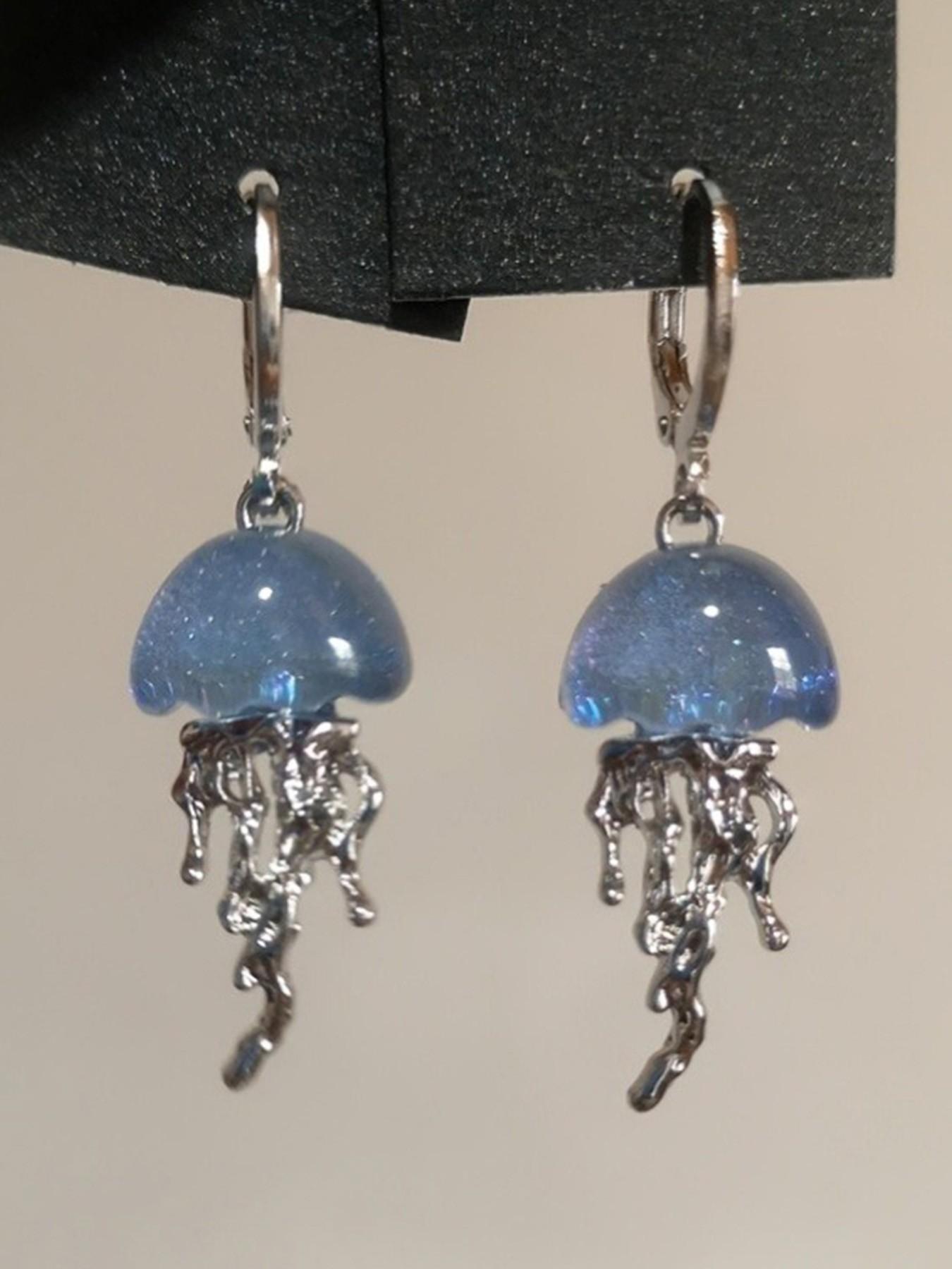 Y2K Cute Blue Jellyfish Ocean Theme Pendant Earrings, Charming Aesthetic Jewelry Accessories for Women and Girls, Trendy Fashion Jewelry