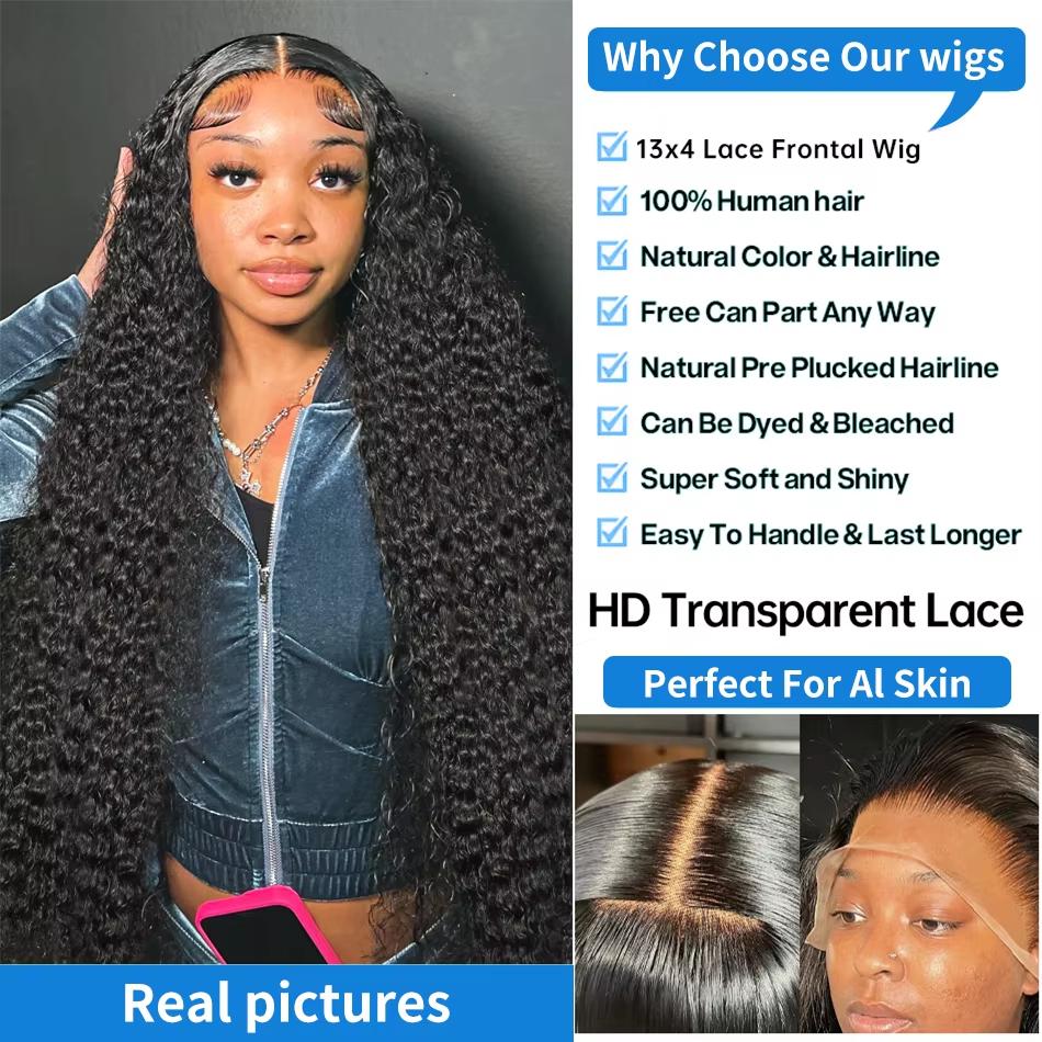 Bling Hair 32 Inch Kinky Curly Lace Front Wig Human Hair Pre Plucked with Baby Hair 13x4 Hd Lace Front Wigs for Women Natural Black