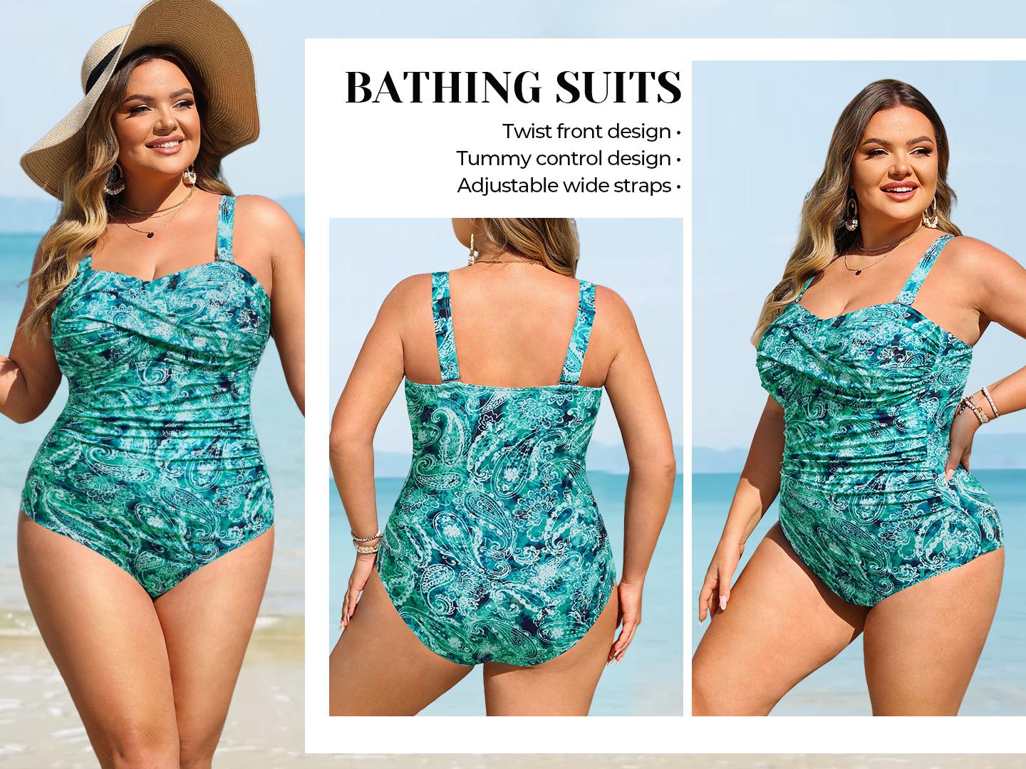 Aqua Eve Womens Plus Size One Piece Swimsuit - Ruched Tummy Control Bathing Suit Twist Front Swimwear