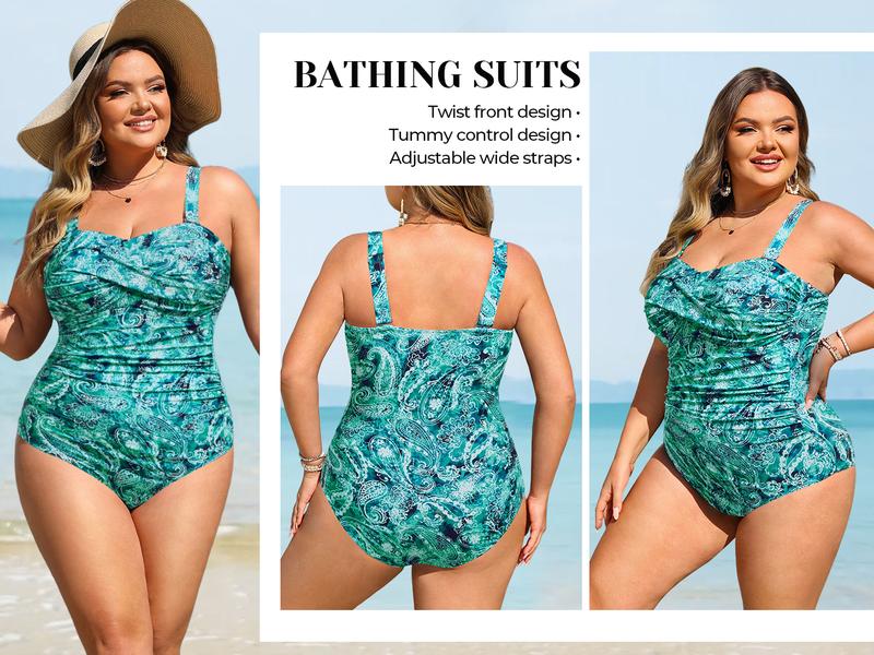 Aqua Eve Womens Plus Size One Piece Swimsuit - Ruched Tummy Control Bathing Suit Twist Front Swimwear