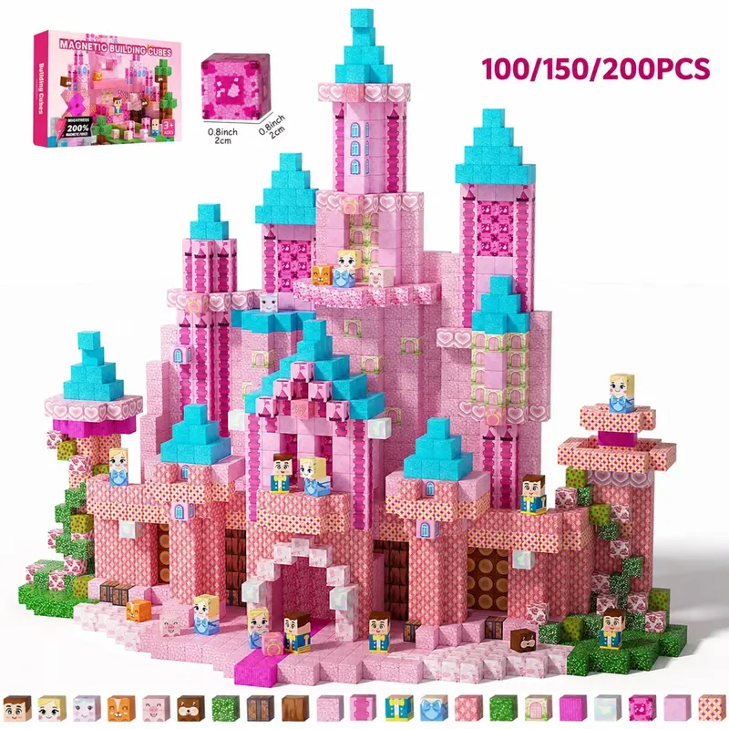 200/150/100PCS Pixel Castle Magnetic Blocks, Magnetic Building Cube Set, magnetic construction set, Creative STEM Montessori Sensory Toy for Kids, Outdoor Fun Play Set