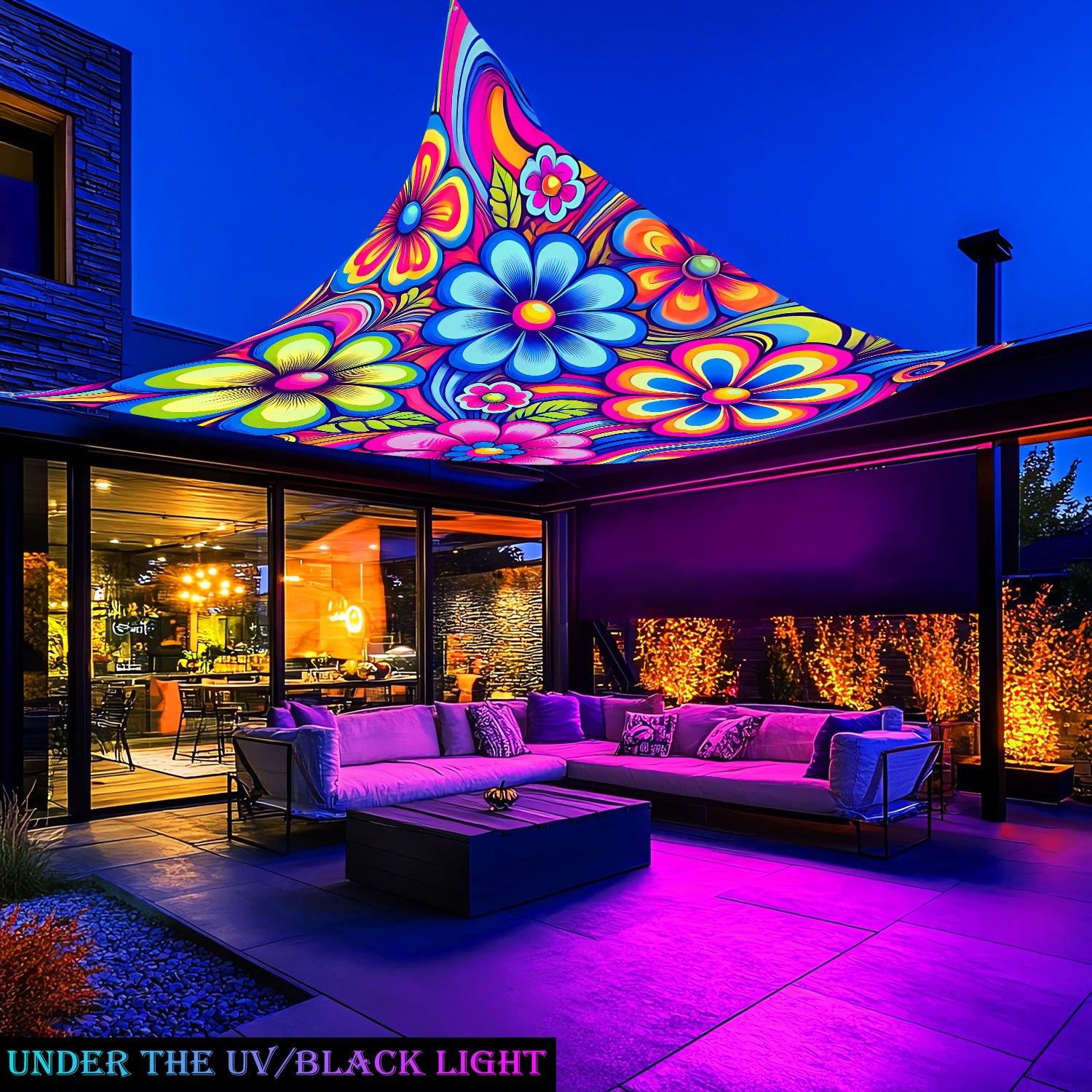 1Pcs UV Glowing Flower Canopy - Lightweight Polyester Sunshade, Suitable for Beach, Camping, Garden, and Picnic - Outdoor Sunshade, Ideal for Adventure (Support Poles Not Included)