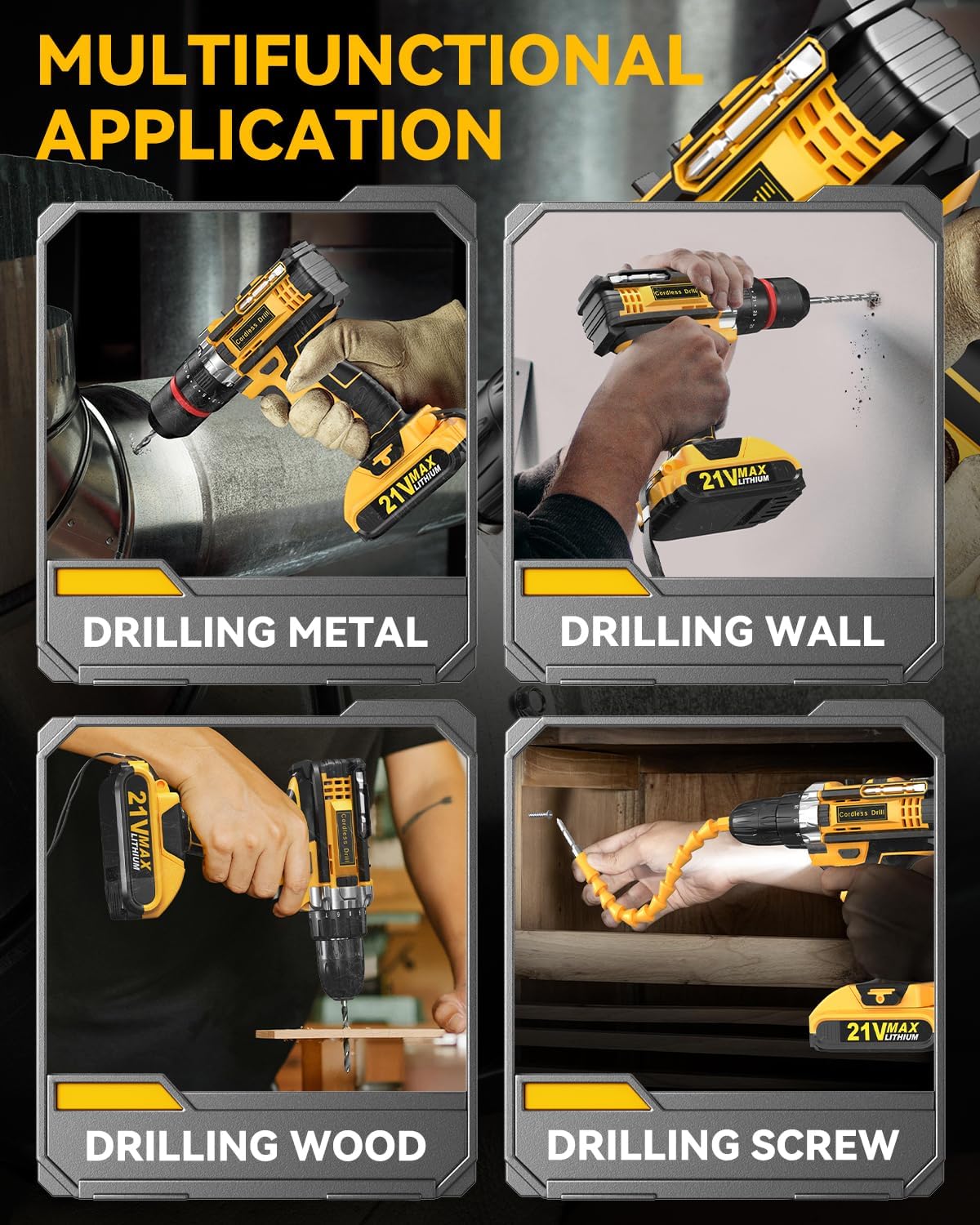 Cordless Drill Tool Set  21V Electric Power Drill with 1.5AhLithium-ion Battery and Charger–USB/Type-C Rechargeable, Portable, All-in-One DIY & Home Toolbox Kit. Halloween/Thanksgiving/Christmas—The Best Choice for Gifts