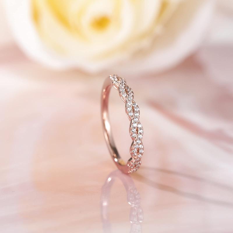 EAMTI 925 Sterling Silver Wedding Band for Women Cubic Zirconia Twisted Rope Half Eternity Band Ring