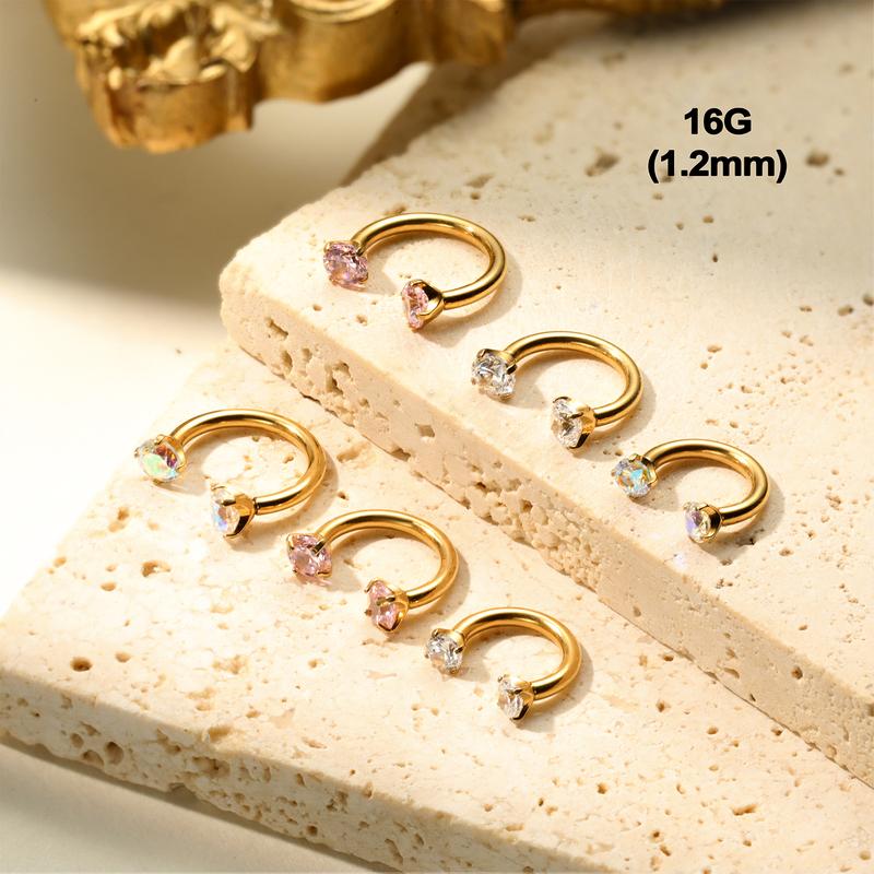 Titanium 20G/18G Horseshoe Nose Ring(Free Ball Holder) Internally Threaded Gems,Earring Daith Cartilage Helix,Piercing Jewelry Titanium 20G/18G Horseshoe Nose Ring(Free Ball Holder) Internally Threaded Gems,Earring Daith Cartilage Helix,Piercing Jewelry