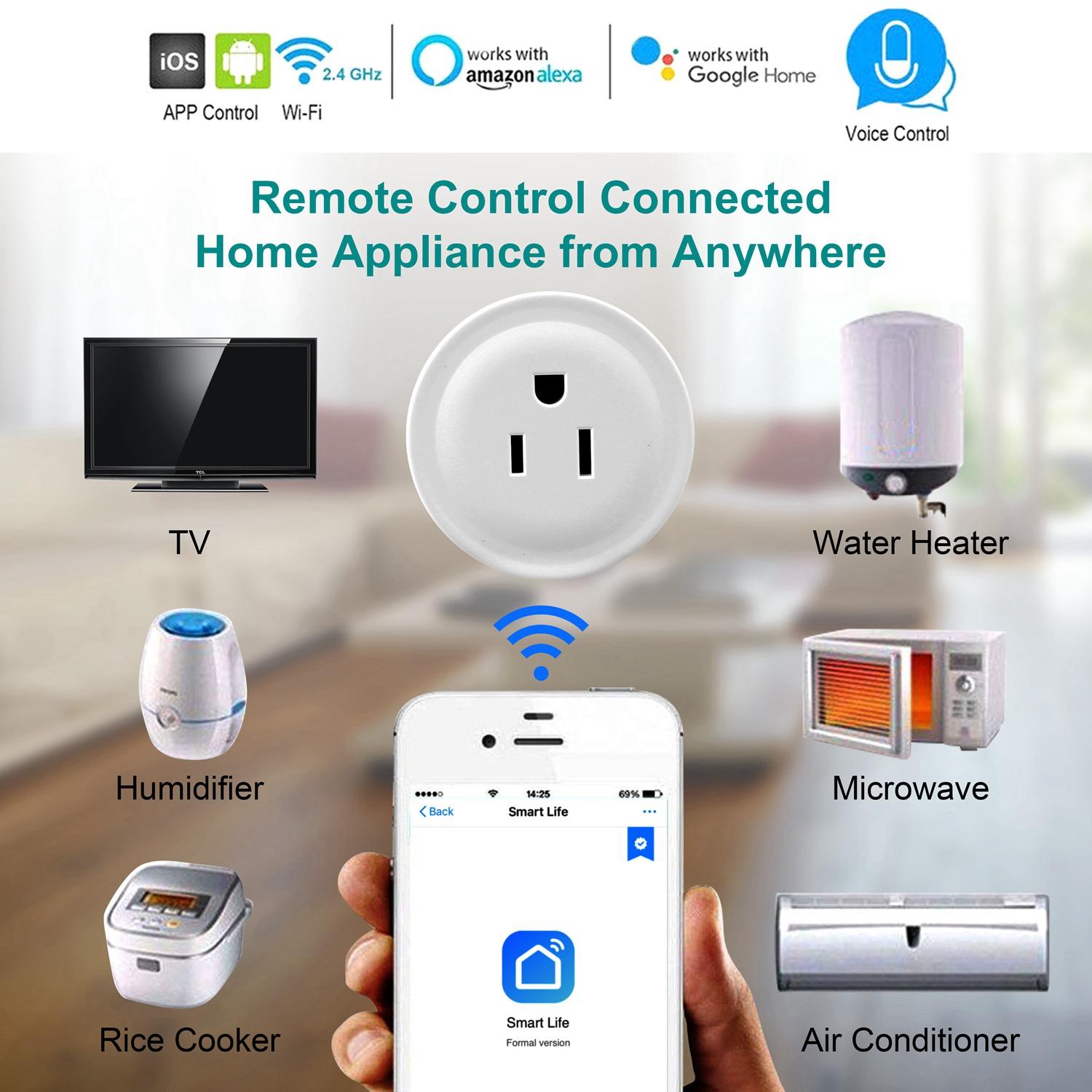 US Standard Wi-Fi Smart Plug Outlet - 100-240V 10A Max (1100W), APP Remote Control, Amazon Alexa & Google Voice Control, Countdown Timer, Energy Saving for Electronic Devices & Fan
