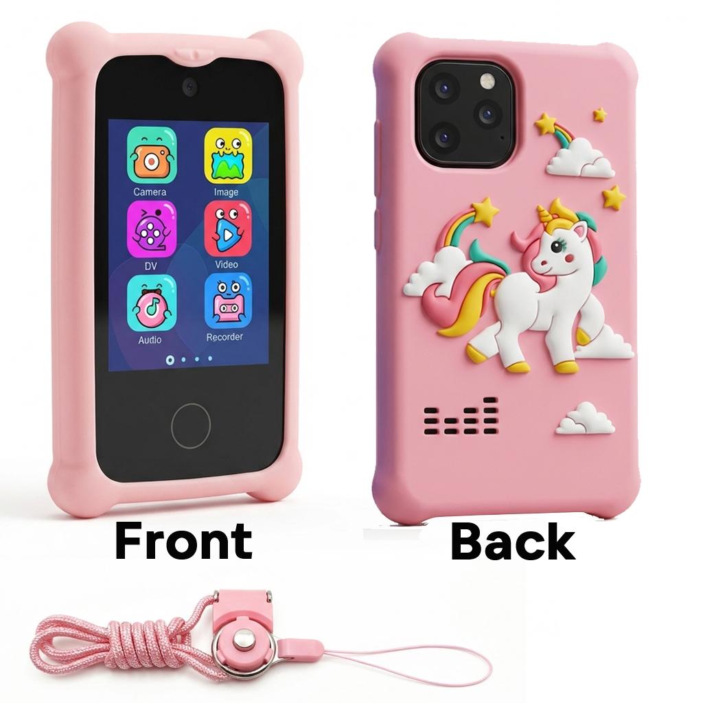 KGG Cute Cartoon Kids Mini Phone, Fun Educational Learning Toy with English Words, Puzzle Games, Music, Video, Camera, Recorder, Alarm, Flashlight, Calendar, Calculator & 12 Habit Trackers. Multifunctional Smart Electronic Toy for Students.