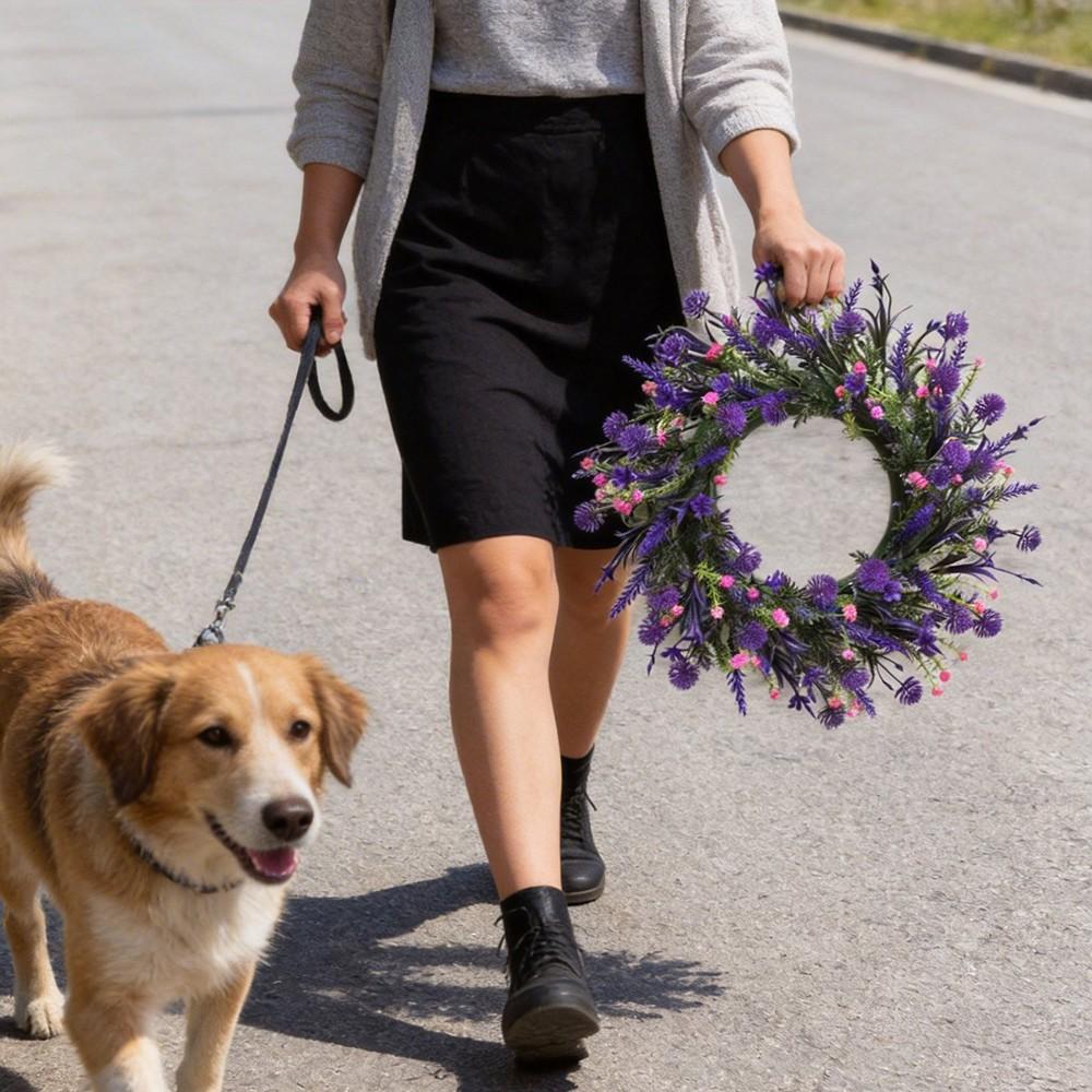 1pc Purple Lavender Dandelion Simulation Flower Wreath, Home, Outdoor, Door Wreath, Party, Mother's Day, Father's Day, Birthday Gift Wreath, Summer and Autumn Wreath, Garden, Doors and Windows, Staircase Decoration