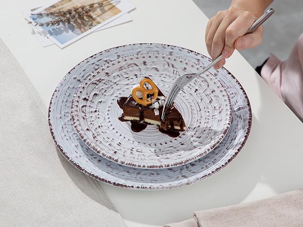 Vancasso 16-Piece Dinnerware Set for 4, Embossed Vine Design with Spiral & Eyelash Rim, Includes 4 Dinner Plates, 4 Side Plates, 4 Bowls, 4 Mugs, Blue Ceramics   Tableware Kit Cutlery