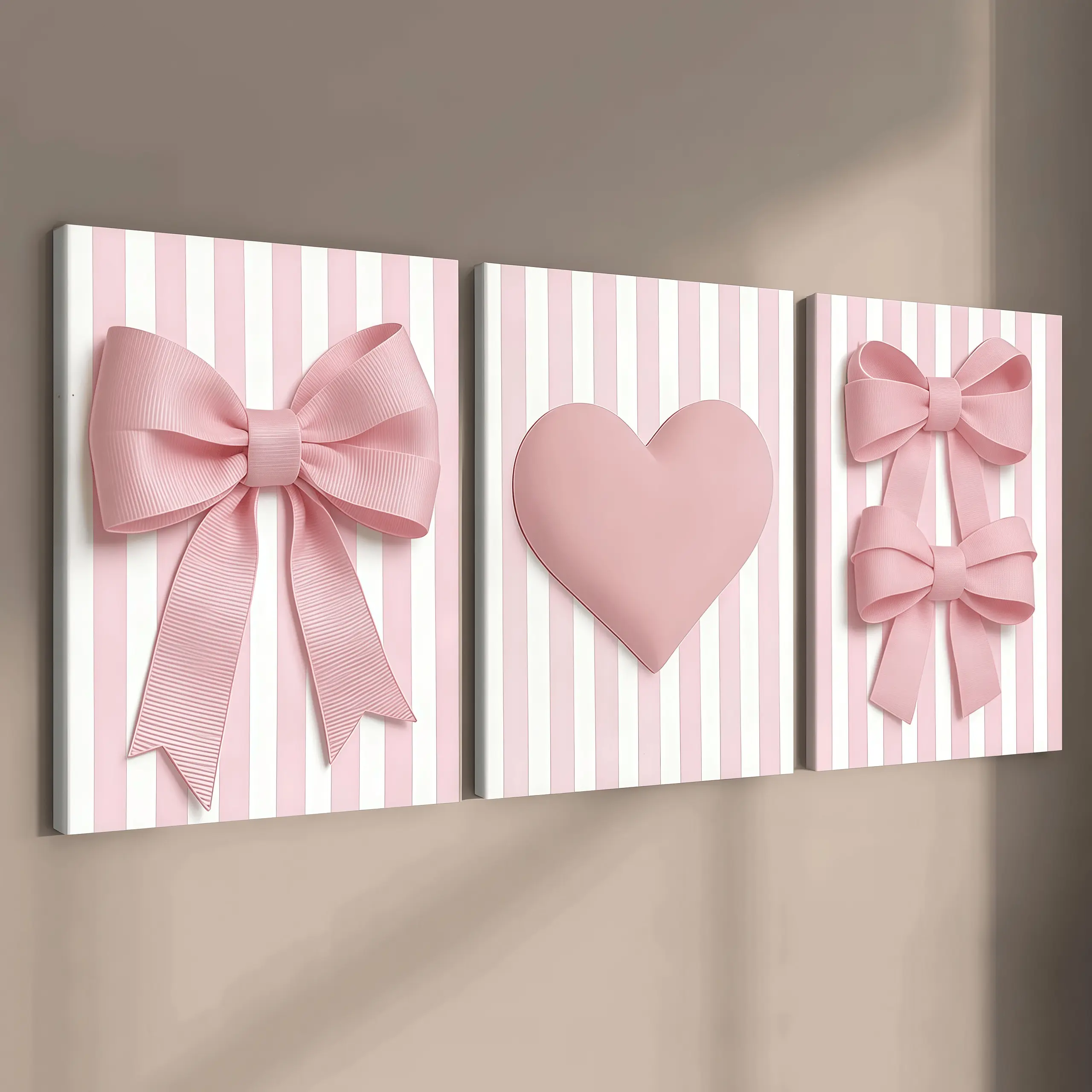 3-Piece Wooden Frame Canvas Art Set with Striped Bow Heart Design, Waterproof Hanging Wall Art, Wall Prints for Living Room and Bedroom Home Decor tiger masculine gym inspirational trendy large boho style wall decor manga black poster