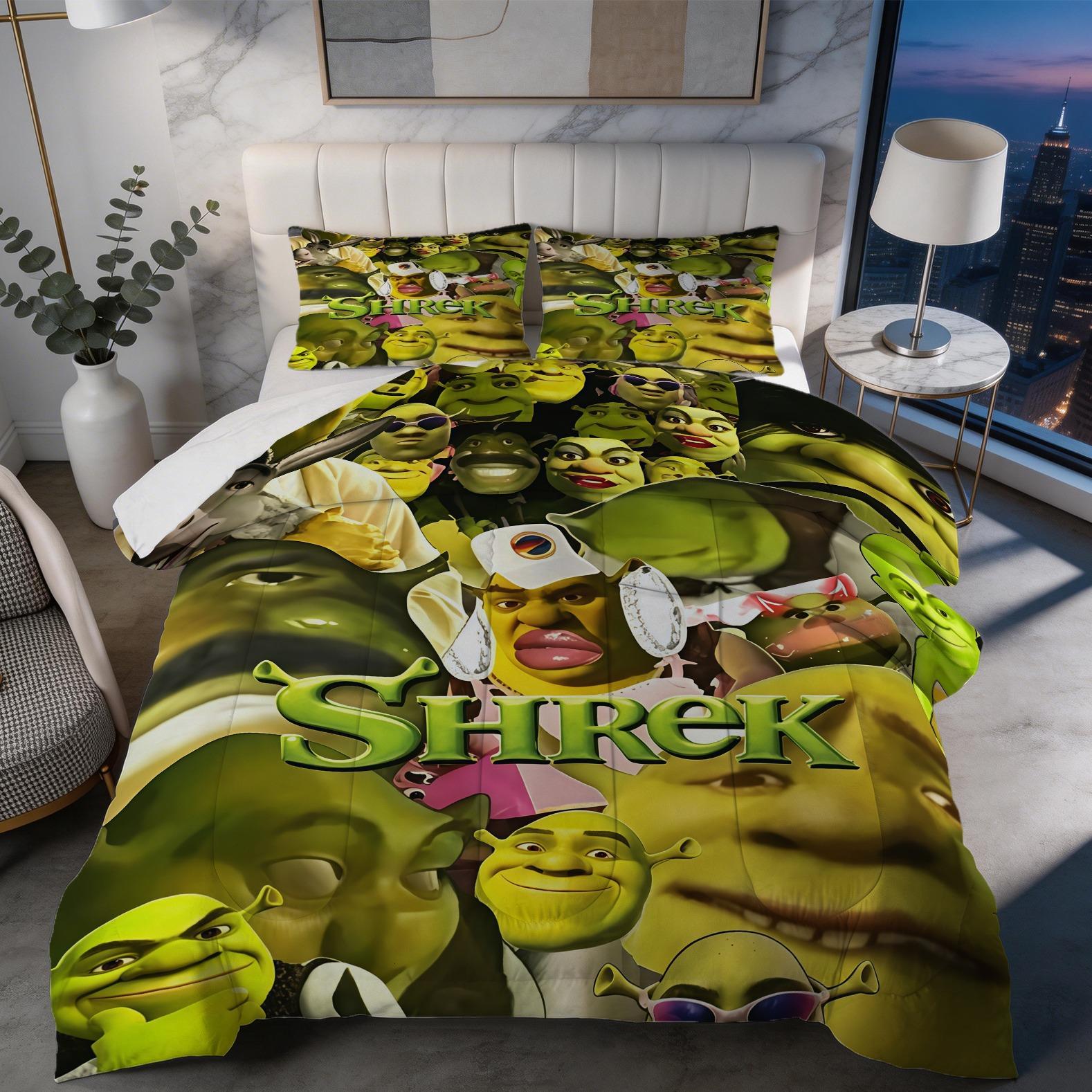 Shrek Pattern Comforter Set, Soft And Durable Bedding Set, Includes 1 Comforter And 1 Or 2 Pillowcases, Daily Holiday Birthday Gift Bedroom Decorations For Kids And Adults