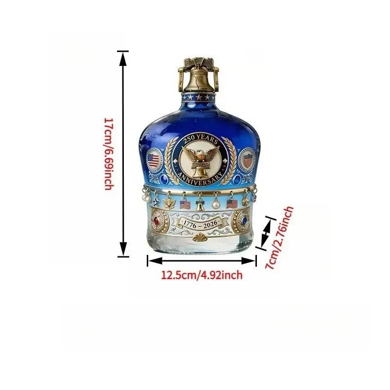 Unique 250 Year Commemorative Whiskey Decanter, Handcrafted Glass Bottle, Great Gift for Him, Bar & Man Cave Decor, 250th Anniversary Theme