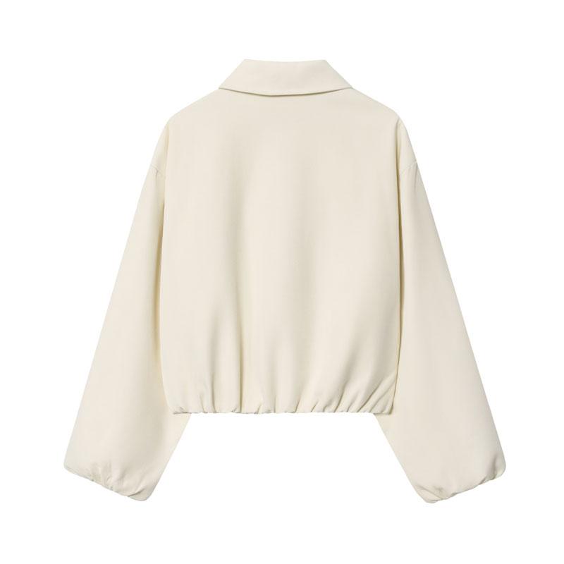 Women's Bomber Jacket Long Sleeved Top White Black Sports Shirt With Zipper Oversized Sleeve Streetwear Women's Jacket New 2025 Fashionable Pilot Jacket Women Casual Jacket Coat