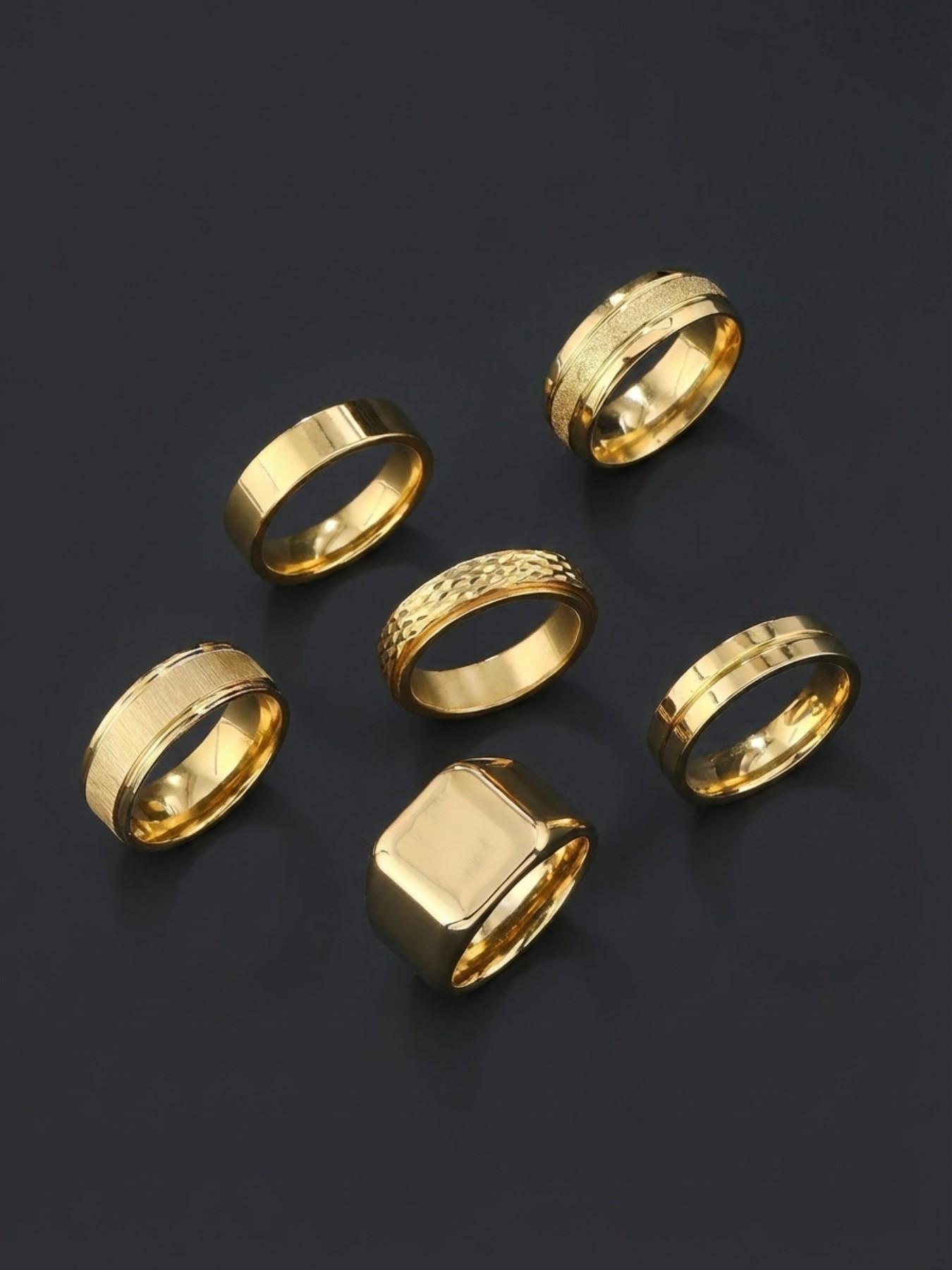 6-Piece Men's Stainless Steel Jewelry Set,Rhombus Design Rings for Daily Wear & Gifts, Durable Fashion Accessory