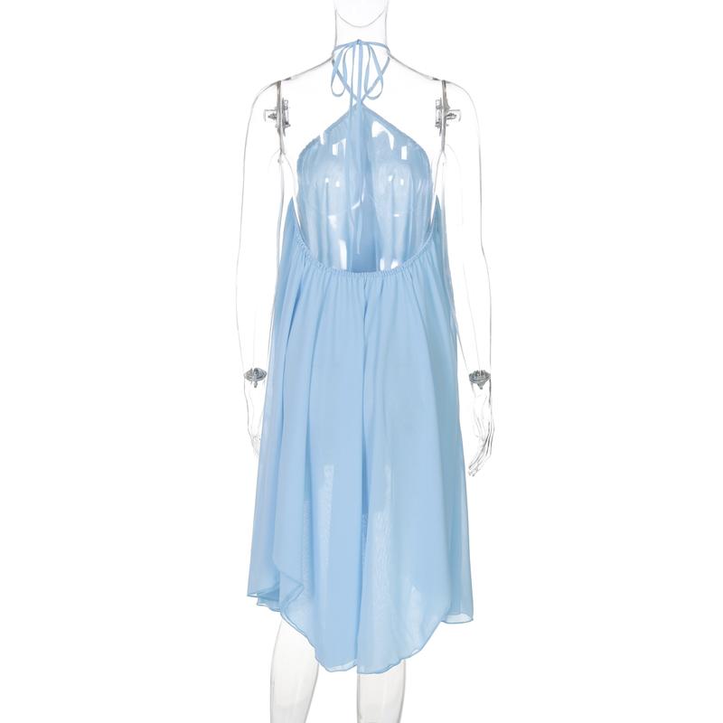 Women Boho Sundresses Summer Halter Sleeveless Backless Party Club Chiffon Basic Midi Dress