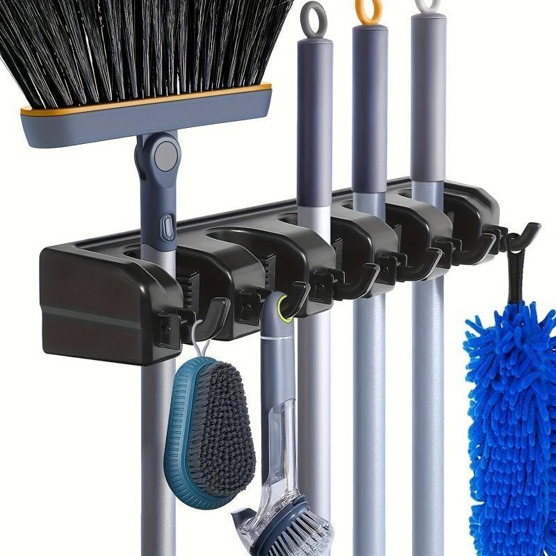 Wall Mounted Storage Rack, Multifunctional Storage Rack with 5 Slots & 6 Hooks, Space Saving Storage Organizer for Bathroom, Kitchen, Laundry Room Bathroom Organizers, Bathroom Organizing Accessories