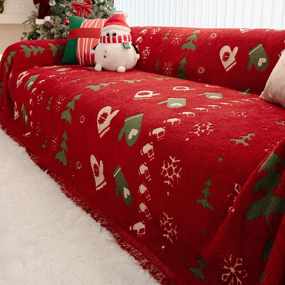 Christmas Sofa Blanket with Tassels, Sofa Couch Protector, Pet Protection, Fits 1-4 Seater Sofas, Home Decor Christmas Gift, Minimalist Style
