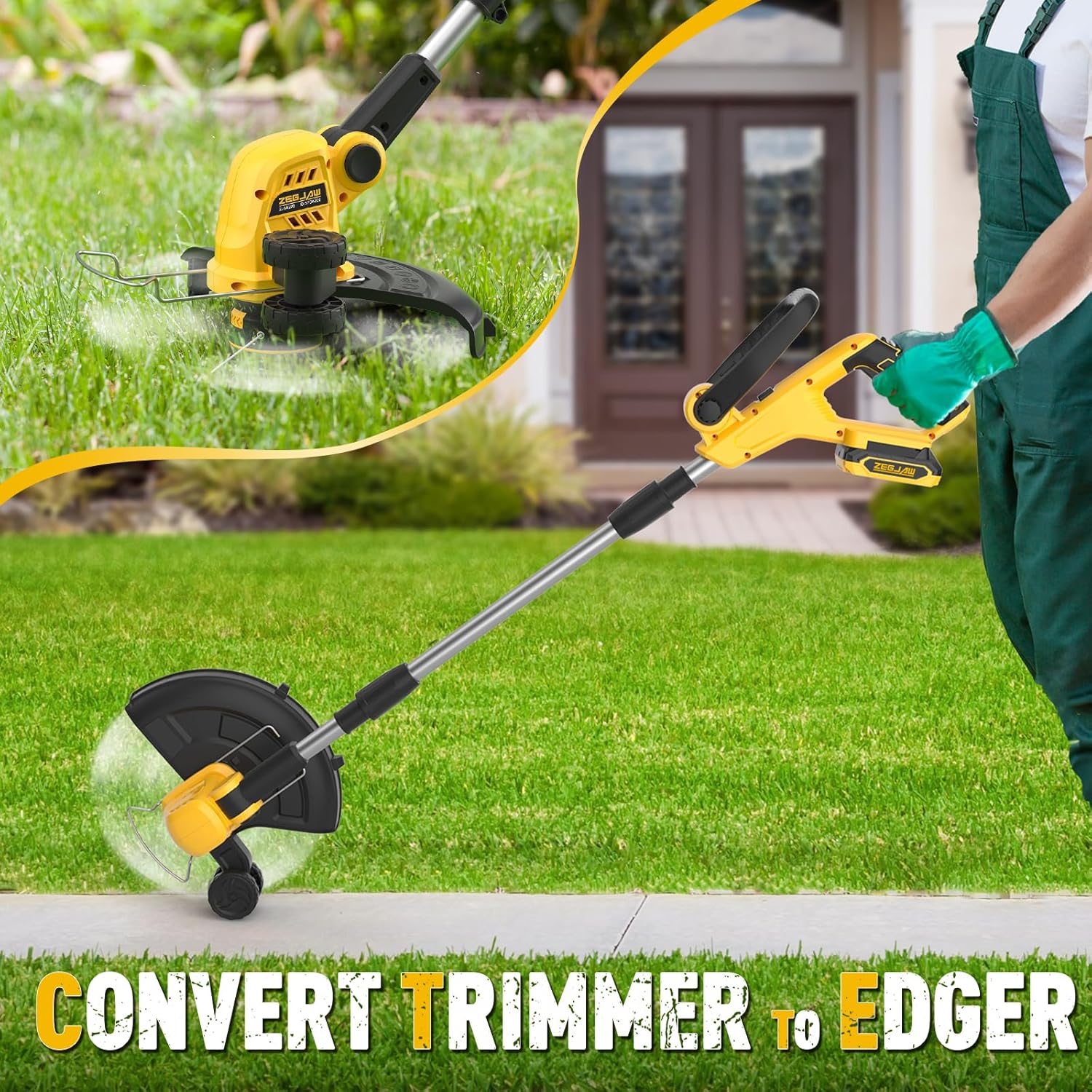 12 Inch 20V Cordless String Trimmer and Edger, 2-in-1 Weed Wacker Lawn Edger with 2x2.0Ah  and Charger,   Grass  with Auto Line Feed and 8 count Line for Yard, Garden