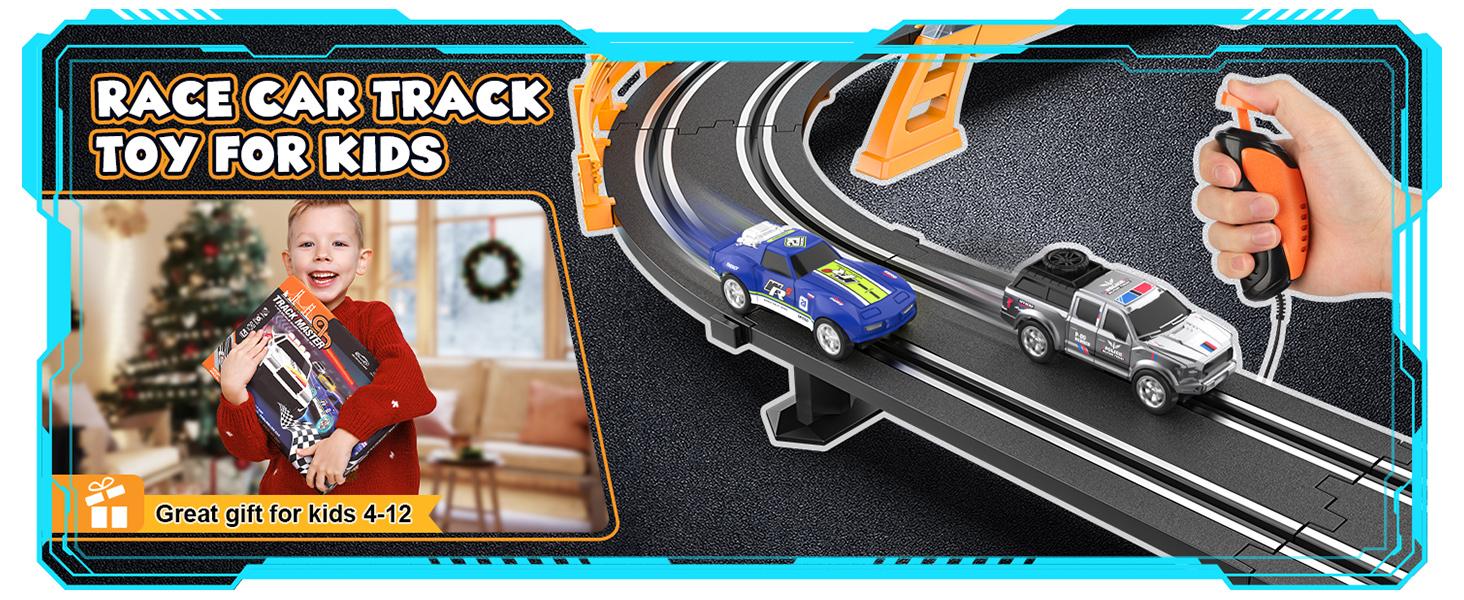 Slot Car Race Track Sets with 4 Slot Cars Electric Race Car Track Include Slope Circular Overpass Track Dual Racing Game Featuring Flash Bridge and Pendulum Gifts Toys for Boys Kids  Fathersdaygift Speed Checkpoint Outdoorfun Fun