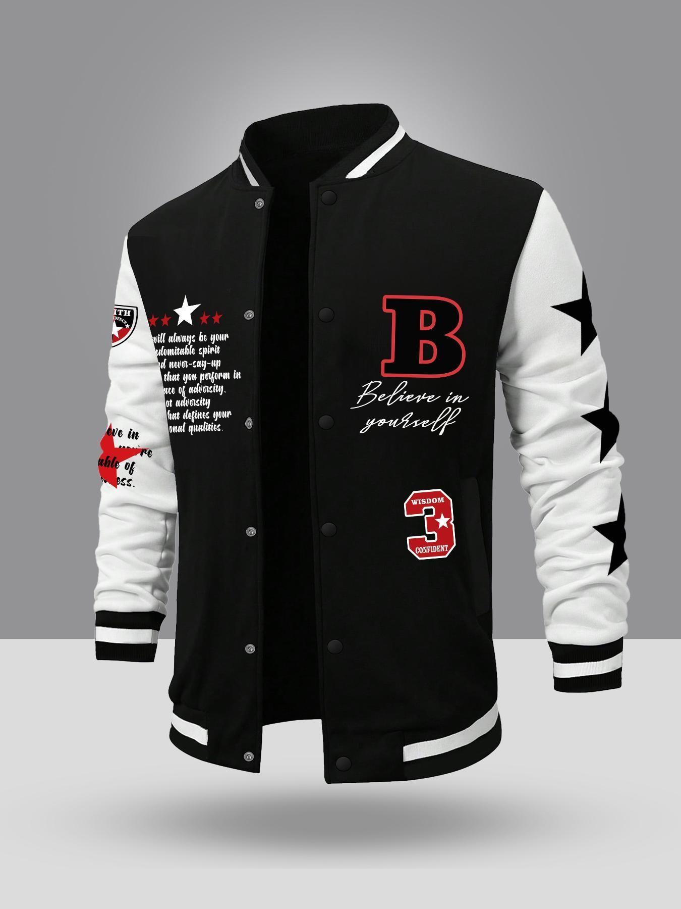 Men's Plus Size Streetwear Graphic Baseball Jacket, Hip-Hop Style, Perfect for Casual Daily Wear, Ideal Gift for Men, Trendy and Comfortable, Coats
