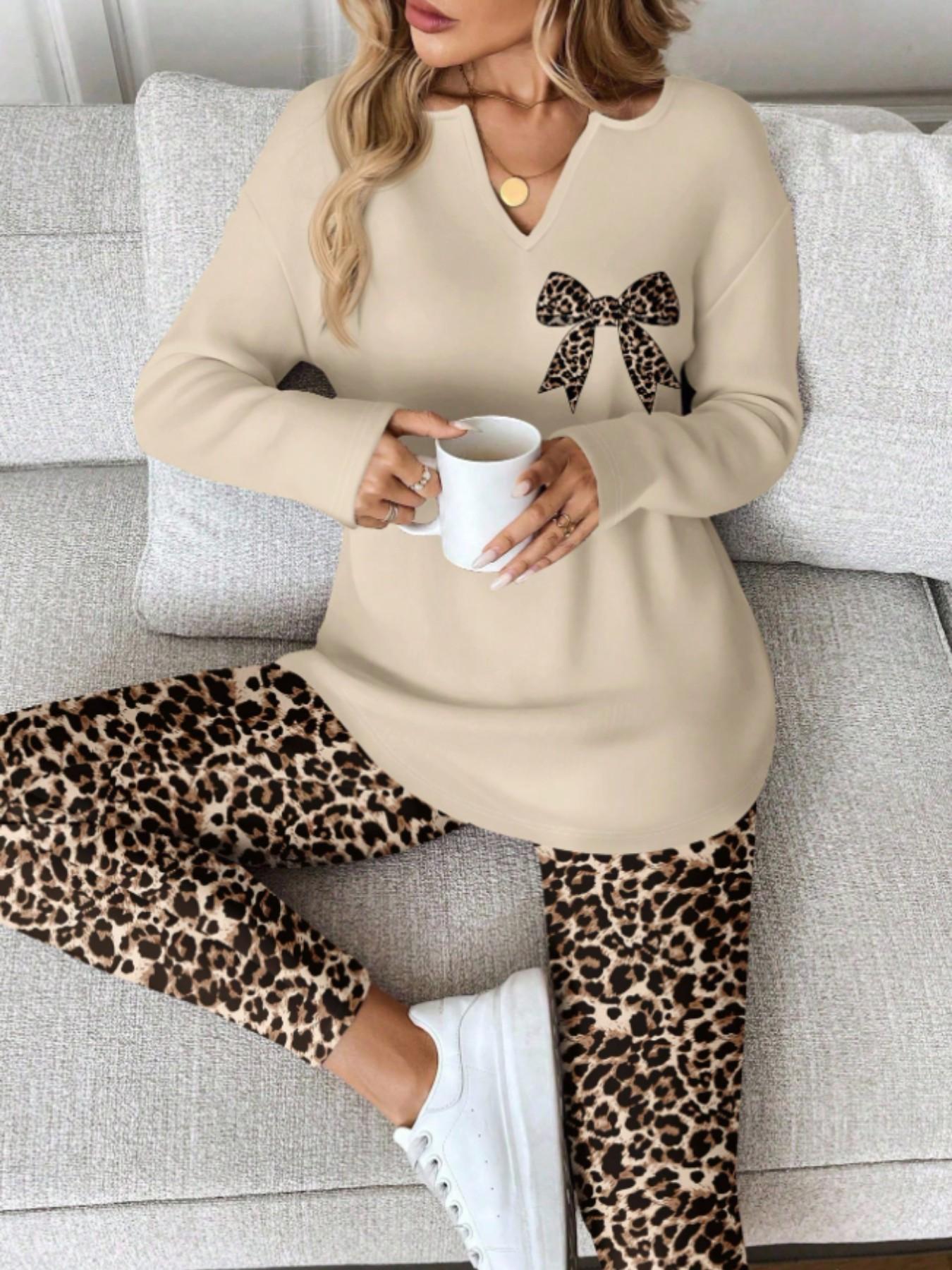 2pcs/Set Women Long Sleeve T-Shirt And Leggings, spring/Autumn/Winter Work From Home Outfit Comfortable Outfits For Women 2 Piece Lounge Sets Woman Lounge Wear Breakfast Outfits For Women