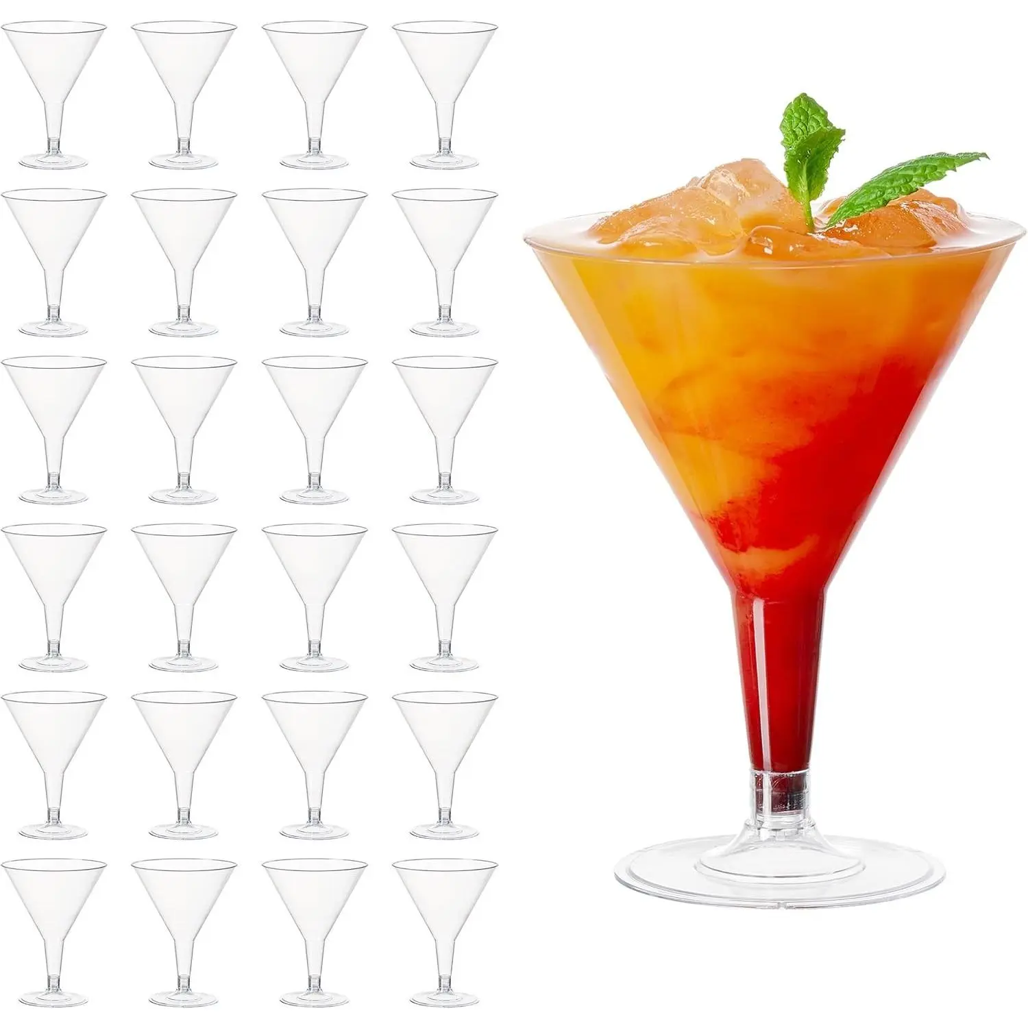 24 Premium Plastic Martini Cocktail Glasses, 7 Oz - Elegant, Sturdy & Reusable - Manhattan, Margarita, Cosmopolitan, Desserts - Weddings, Birthdays, Christmas, Garden Parties