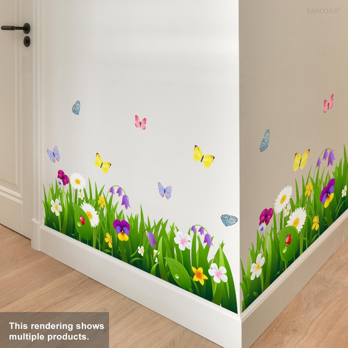 A hand-painted plant, grass, flower, and butterfly baseboard wall sticker for home decoration and beautification, self-adhesive B12011-YX
