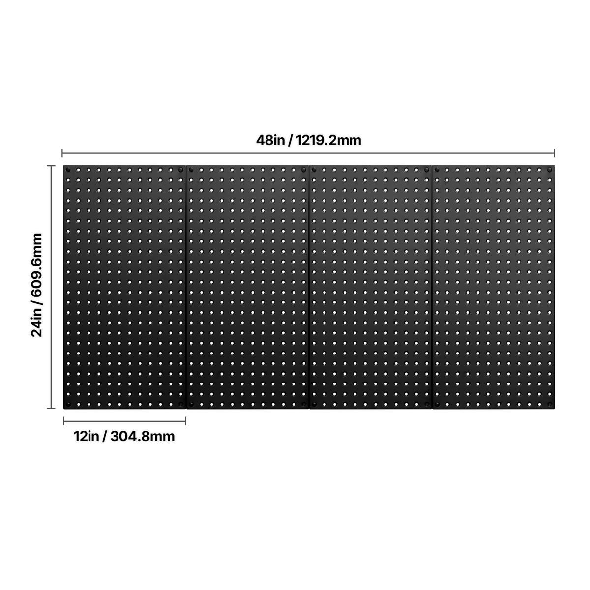 Metal Pegboard Panels, 24" x 12" Pegboard, 4 Panels, Heavy Duty Steel Peg Board Wall Organizer, for Living Room Garage Tool Storage Workbench Office Organization Craft Room Kitchen Home, Black