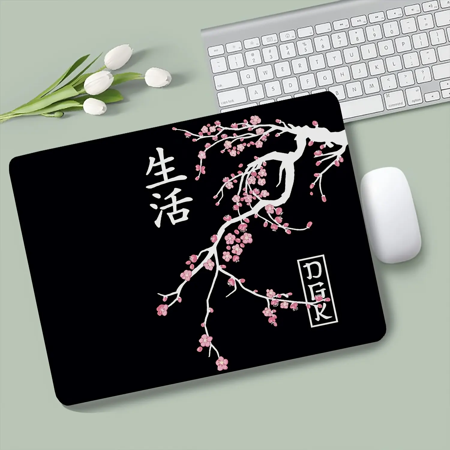 Japanese Anime Cherry Blossom Life Text Pattern Computer Mouse Pad - Small Mini Gaming Mousepad, Office Desk Protector for E-Sports Players