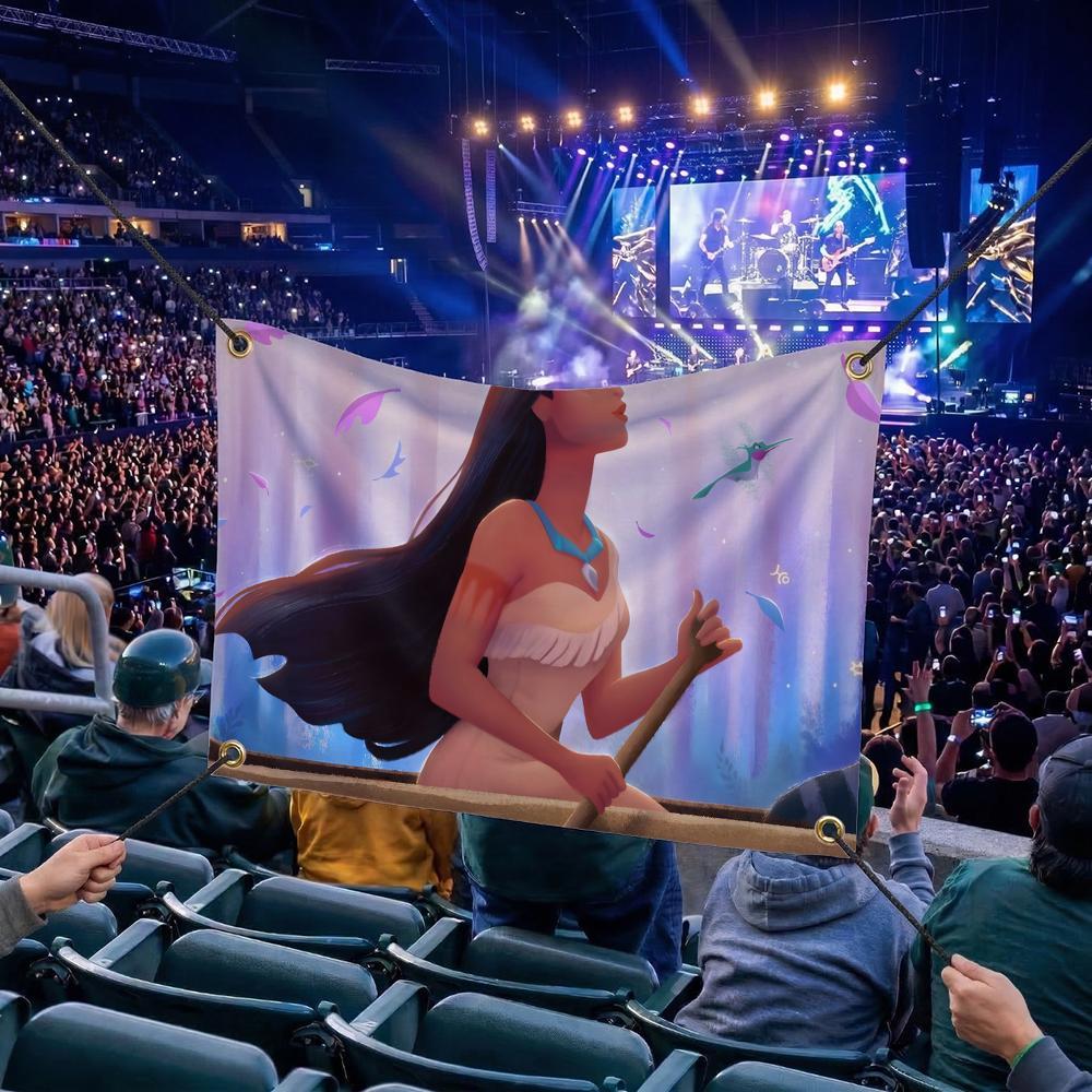 P-Pocahontas CARTOON Flags Multi Size Atmosphere Flag, Cheerleading Hand Pulled Banner, Portable Outdoor Event Flag & Wall Decor for Sports, Parties, Home and Room Decoration