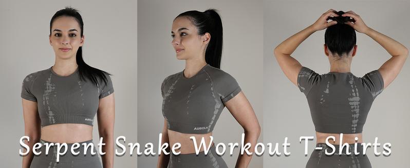 AUROLA Serpent Snake Seamless Workout T-Shirts for Women,Short Sleeve Crop Top Gym Yoga Athletic Shirts Tee
