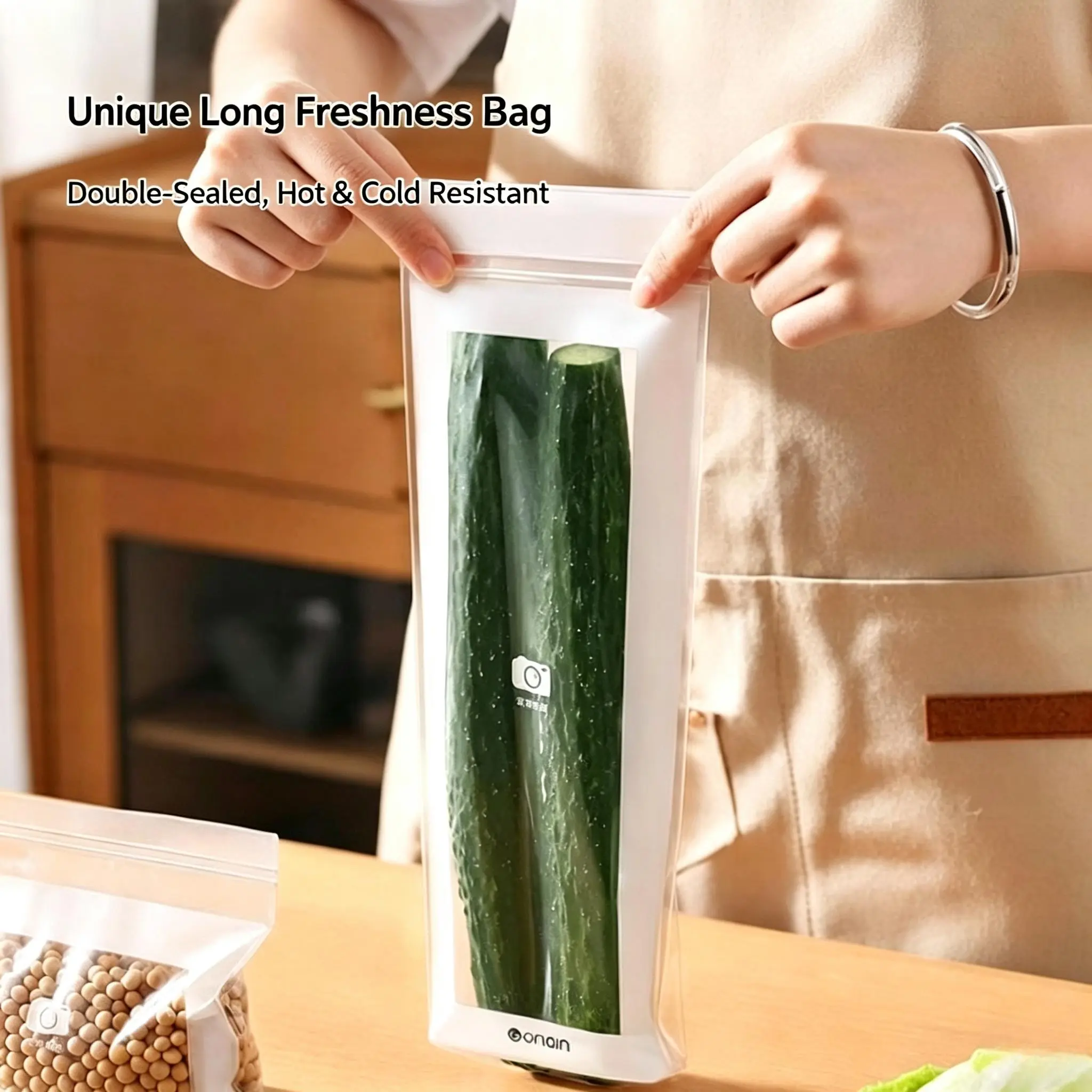 15 Pcs Long Sealed Bags For Vegetables, Food Grade Fresh-Keeping Bags, Double Seal Reusable Produce Bag, For Fruit Vegetable Refrigerator Storage Kitchen