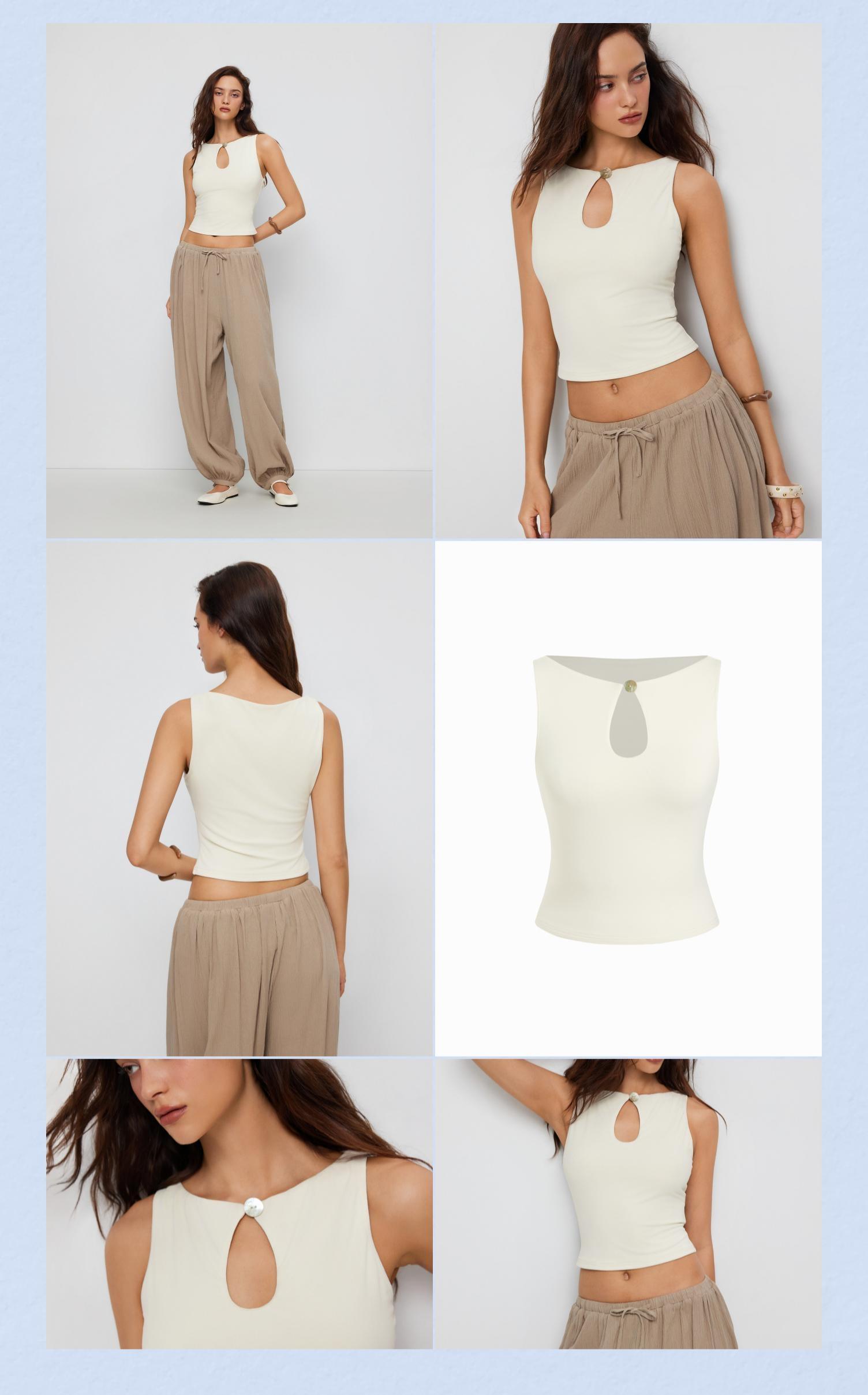 Cider High Stretch Boat Neck Cut Out Slim Crop Tank Top